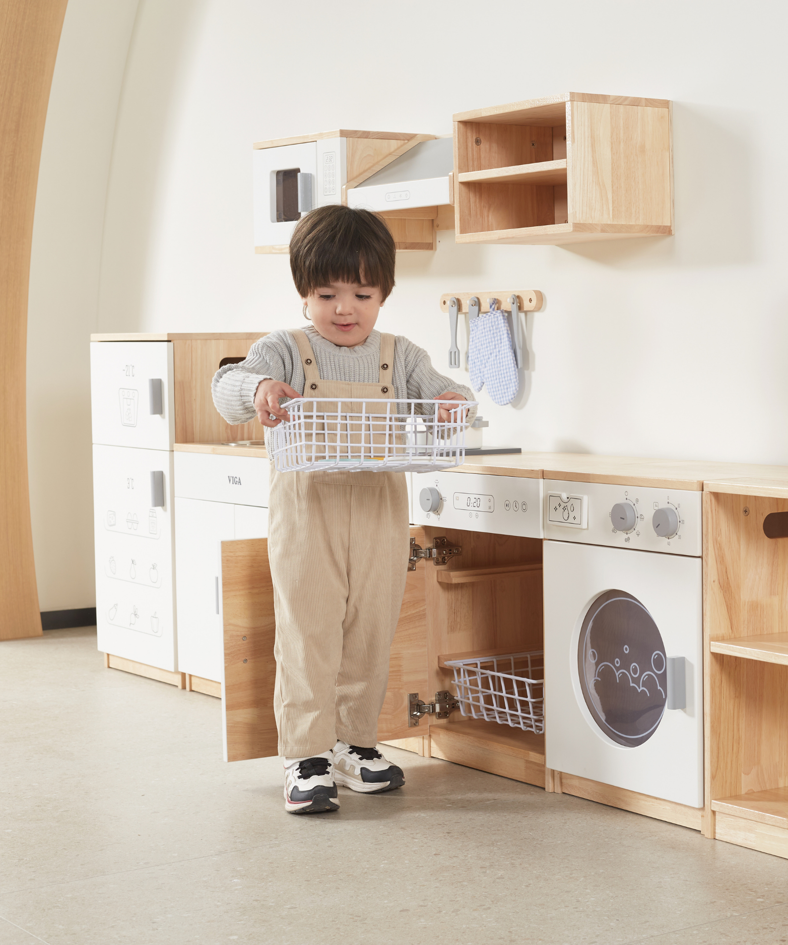 VIGA White Wooden Kitchen  Dish Washer Pretend Play Set for Kids  Age 3 Years and Above