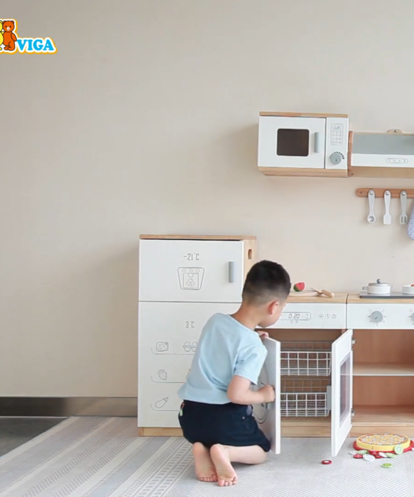 VIGA White Wooden Kitchen  Dish Washer Pretend Play Set for Kids  Age 3 Years and Above