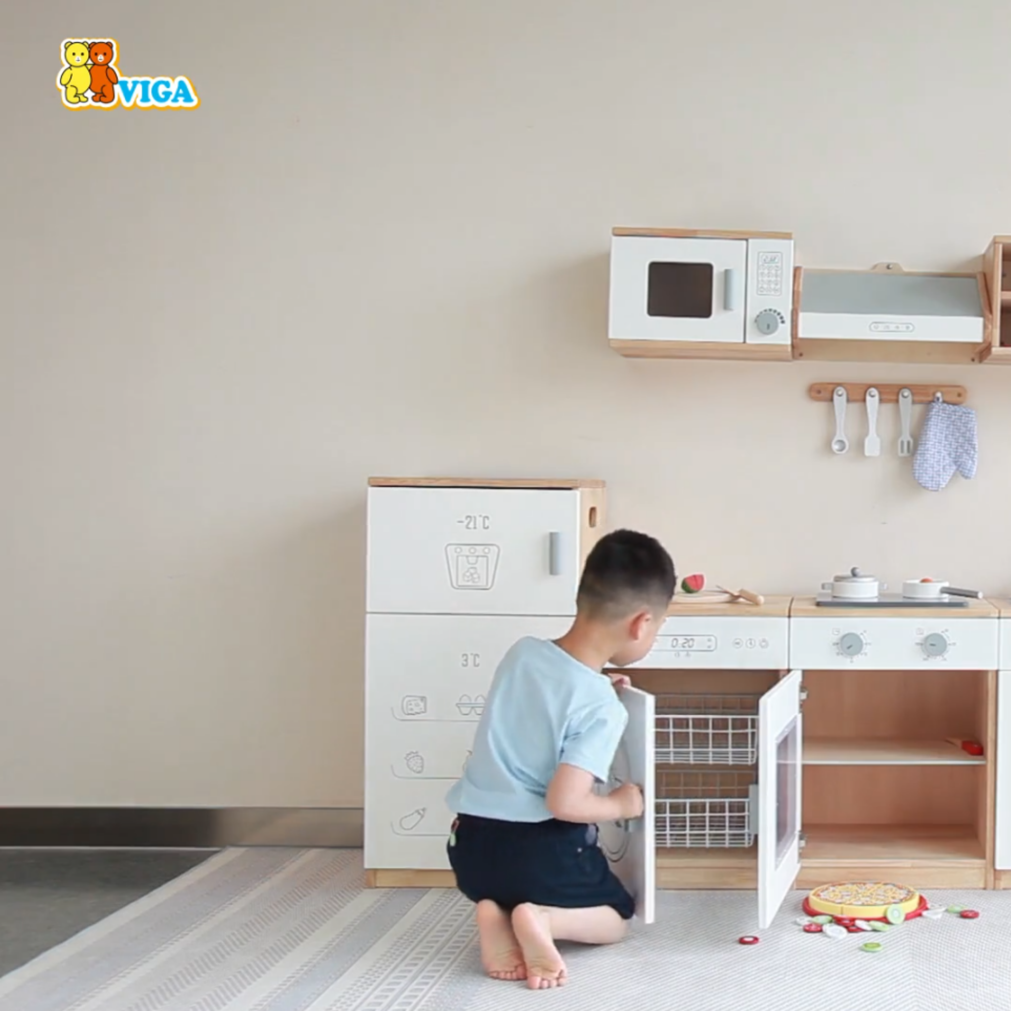 VIGA White Wooden Kitchen  Dish Washer Pretend Play Set for Kids  Age 3 Years and Above