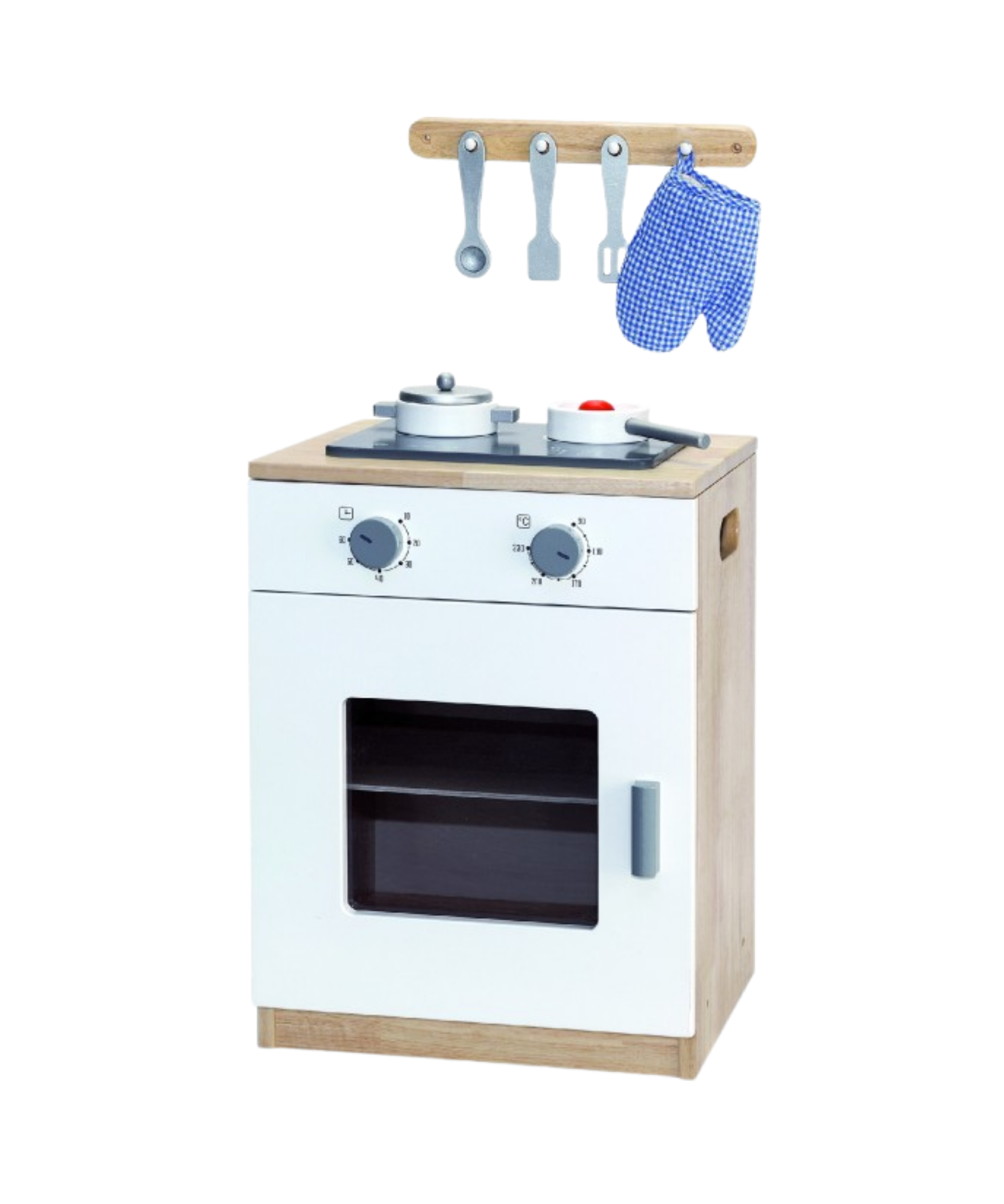 VIGA Wooden White Kitchen Stove with Accessories  Pretend Play Cooking Set for Kids  Modern Roleplay Toy for Early Learning and Imaginative Play