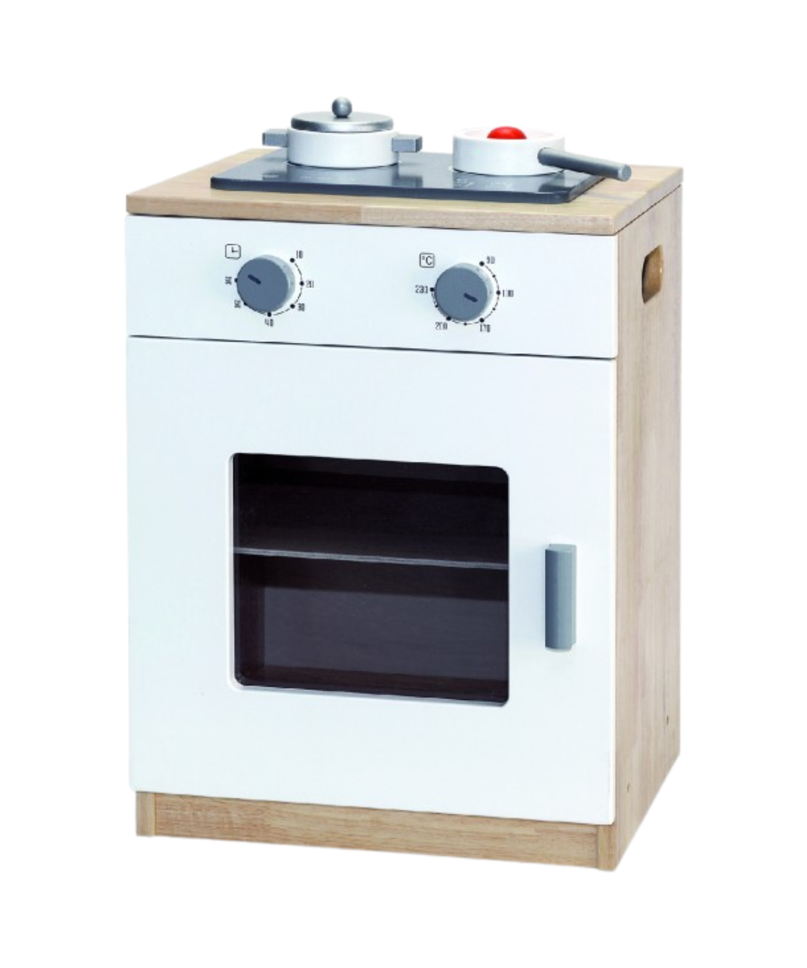 VIGA Wooden White Kitchen Stove with Accessories  Pretend Play Cooking Set for Kids  Modern Roleplay Toy for Early Learning and Imaginative Play