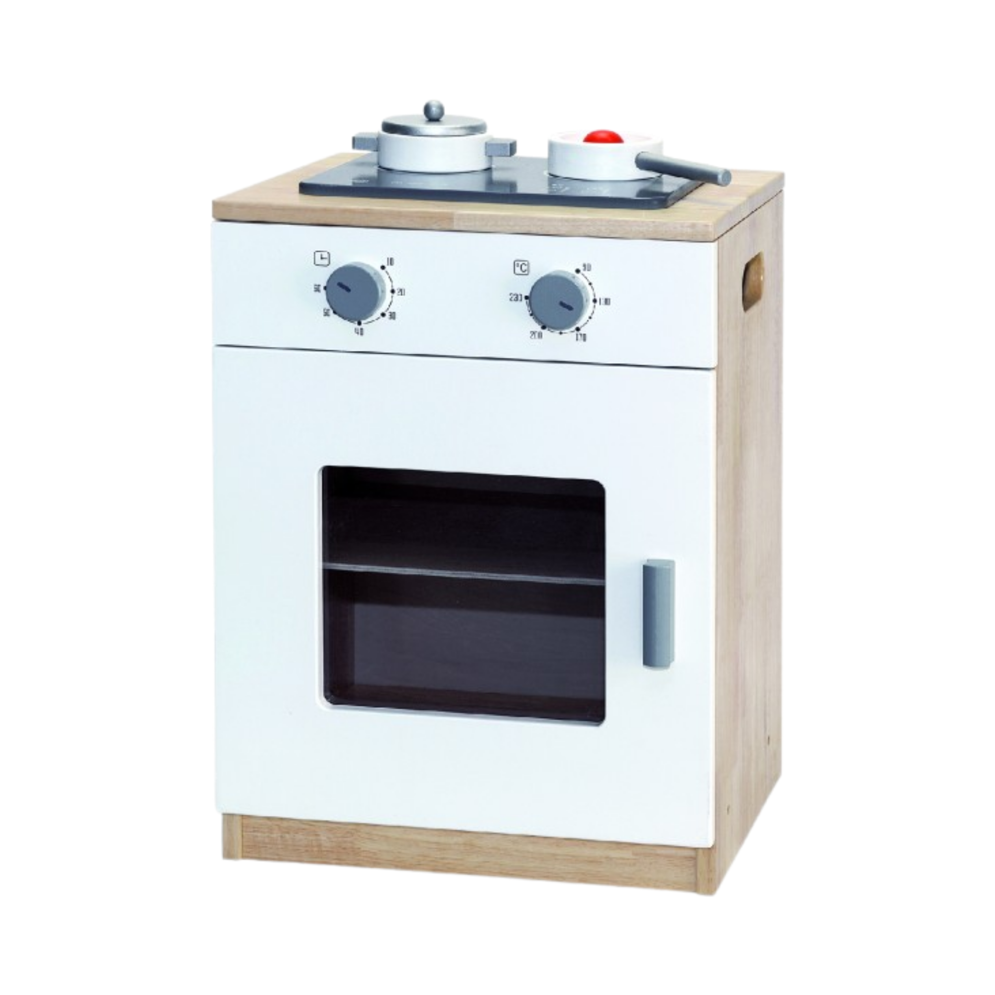 VIGA Wooden White Kitchen Stove with Accessories  Pretend Play Cooking Set for Kids  Modern Roleplay Toy for Early Learning and Imaginative Play