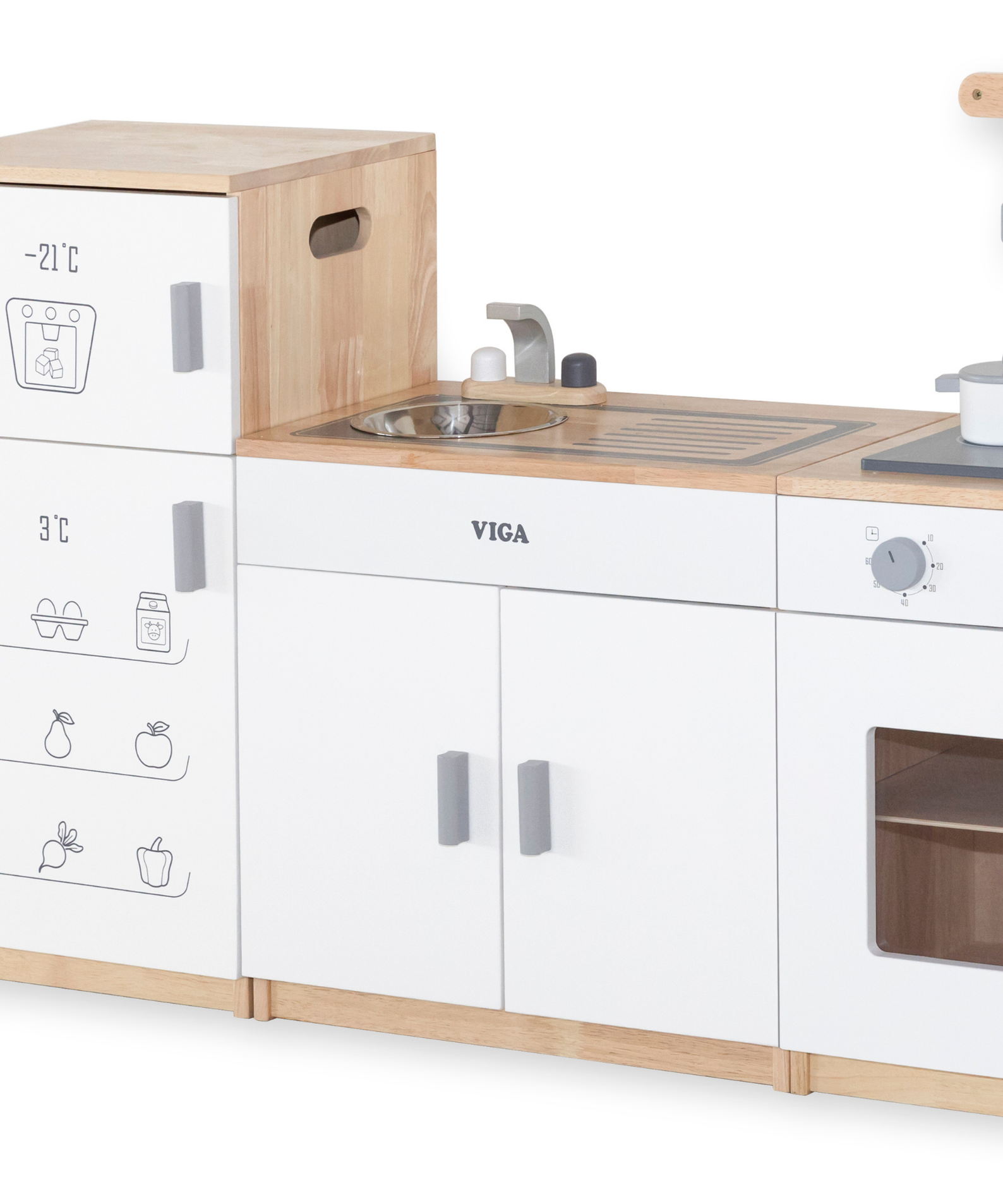 VIGA Wooden White Kitchen Sink  Pretend Play Roleplay Toy for Kids  Modern Wooden Playset for Early Learning and Imaginative Play