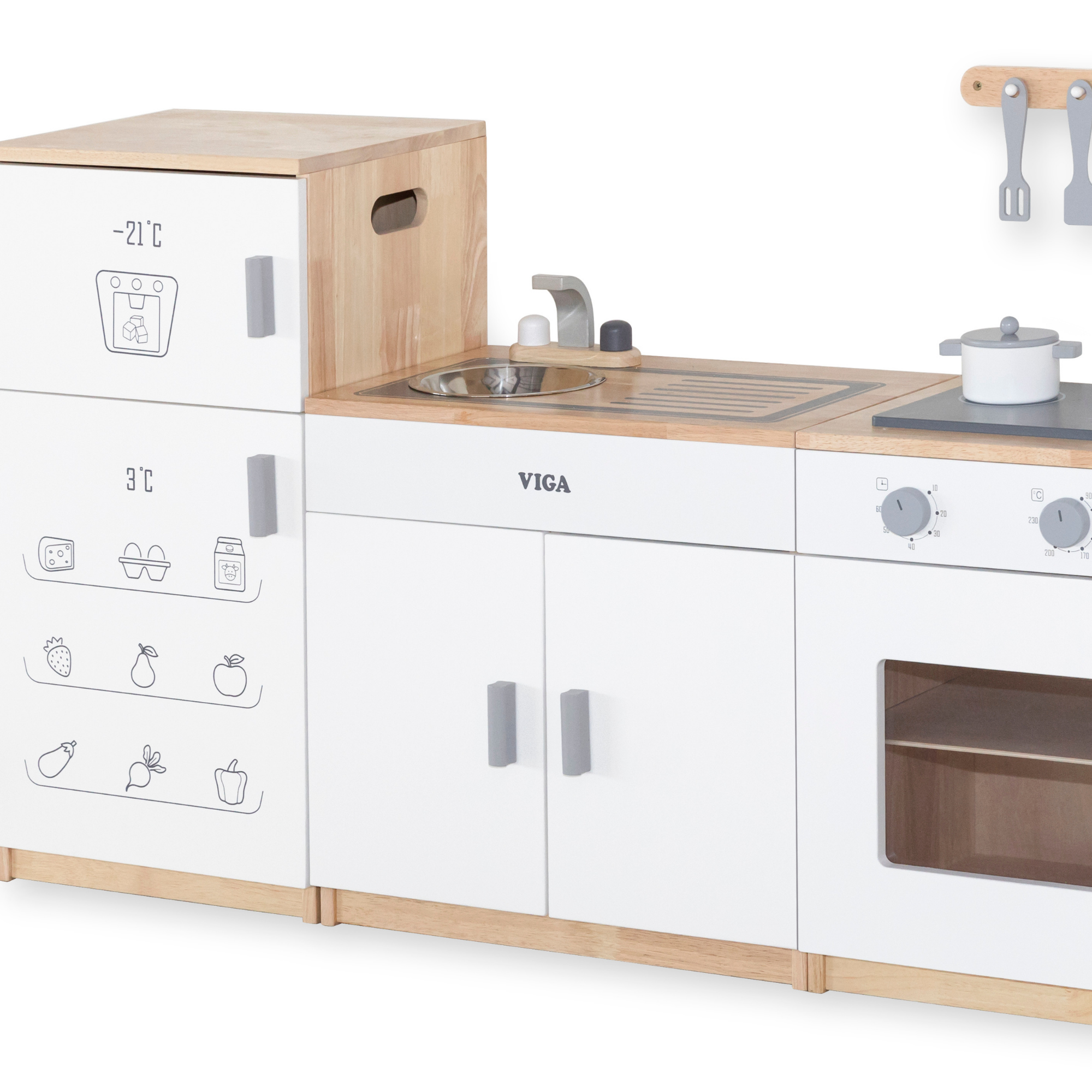 VIGA Wooden White Kitchen Sink  Pretend Play Roleplay Toy for Kids  Modern Wooden Playset for Early Learning and Imaginative Play