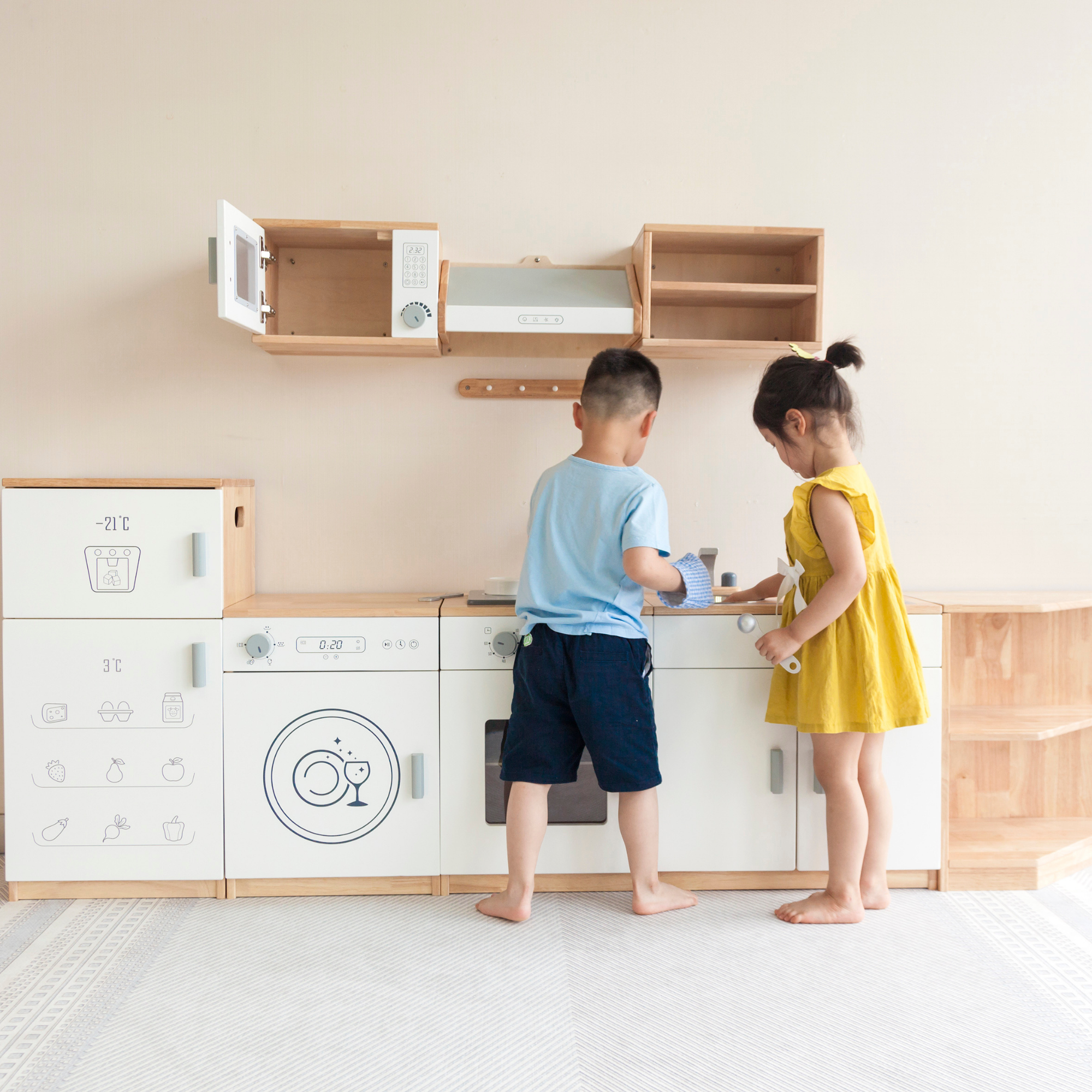 VIGA Wooden White Kitchen Sink  Pretend Play Roleplay Toy for Kids  Modern Wooden Playset for Early Learning and Imaginative Play