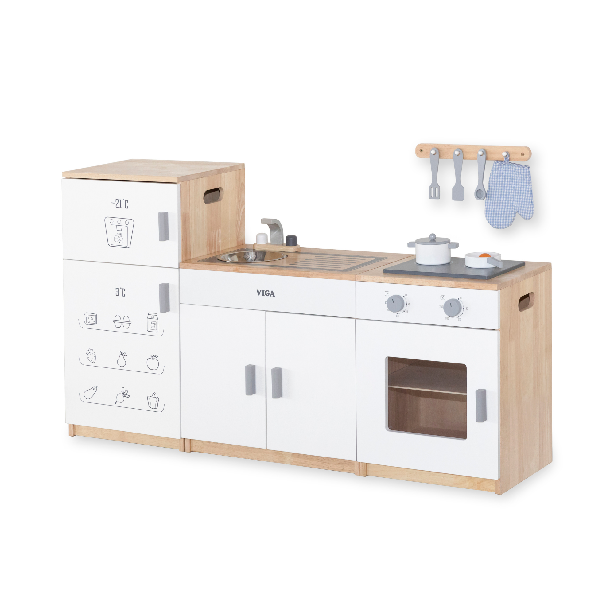 VIGA Wooden White Kitchen Sink  Pretend Play Roleplay Toy for Kids  Modern Wooden Playset for Early Learning and Imaginative Play