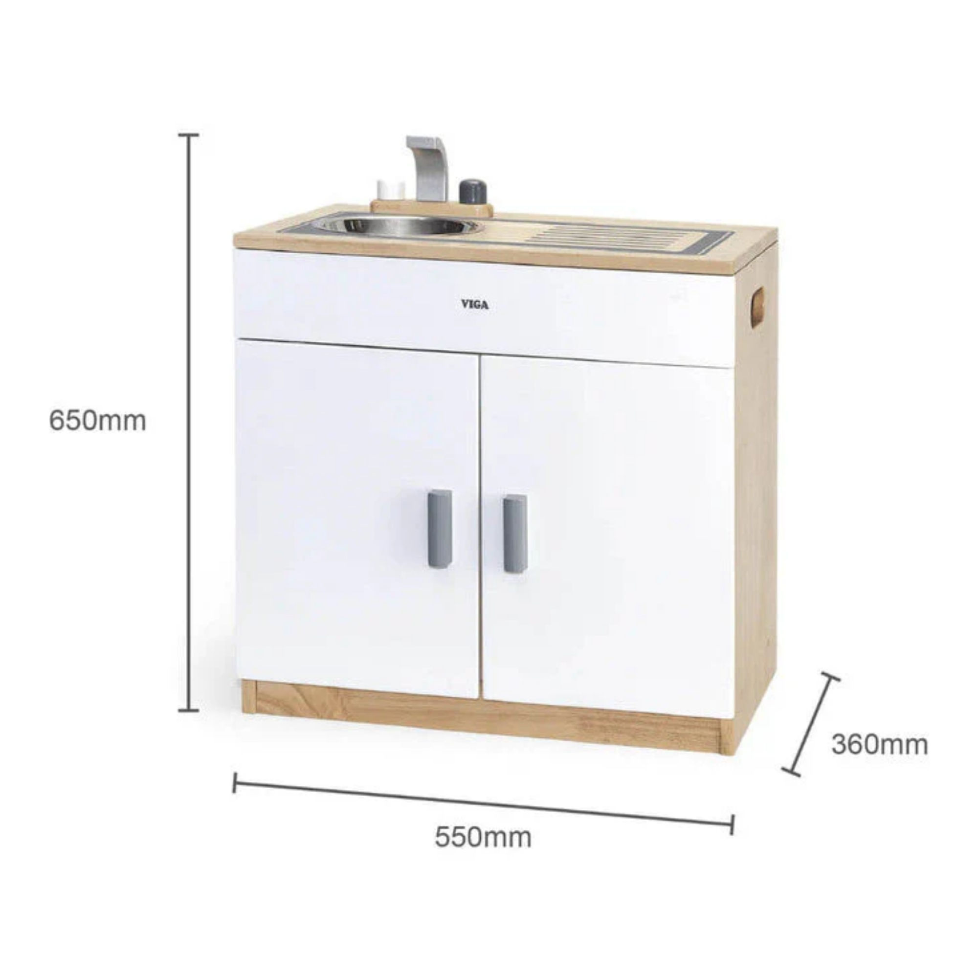 VIGA Wooden White Kitchen Sink  Pretend Play Roleplay Toy for Kids  Modern Wooden Playset for Early Learning and Imaginative Play