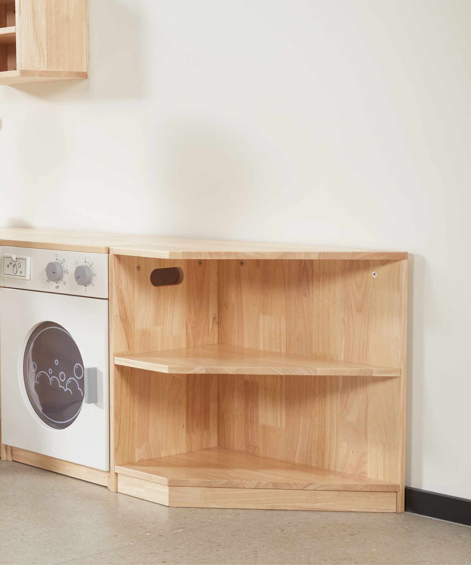 VIGA White Wooden Kitchen  Corner Shelves Pretend Play Storage Unit for Kids  Age 3 Years and Above