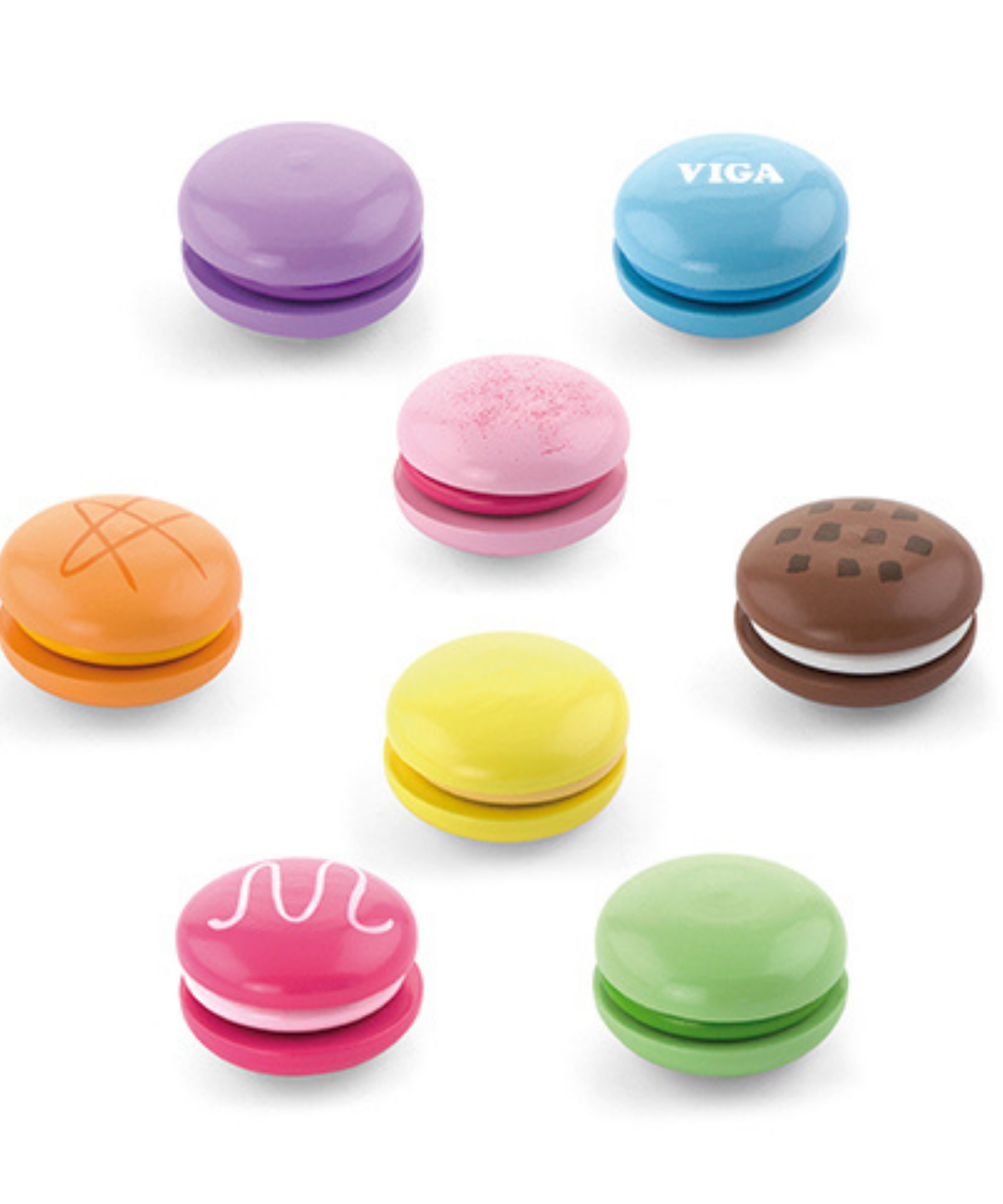 Viga Wooden Rainbow Macaron Cookie Set  Pretend Play Dessert Toy for Toddlers  Velcro-Attached Pieces  Non-Toxic Paint  Ages 18 Months and Up