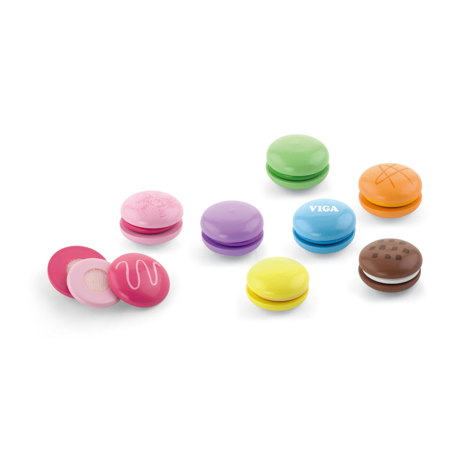 Viga Wooden Rainbow Macaron Cookie Set  Pretend Play Dessert Toy for Toddlers  Velcro-Attached Pieces  Non-Toxic Paint  Ages 18 Months and Up