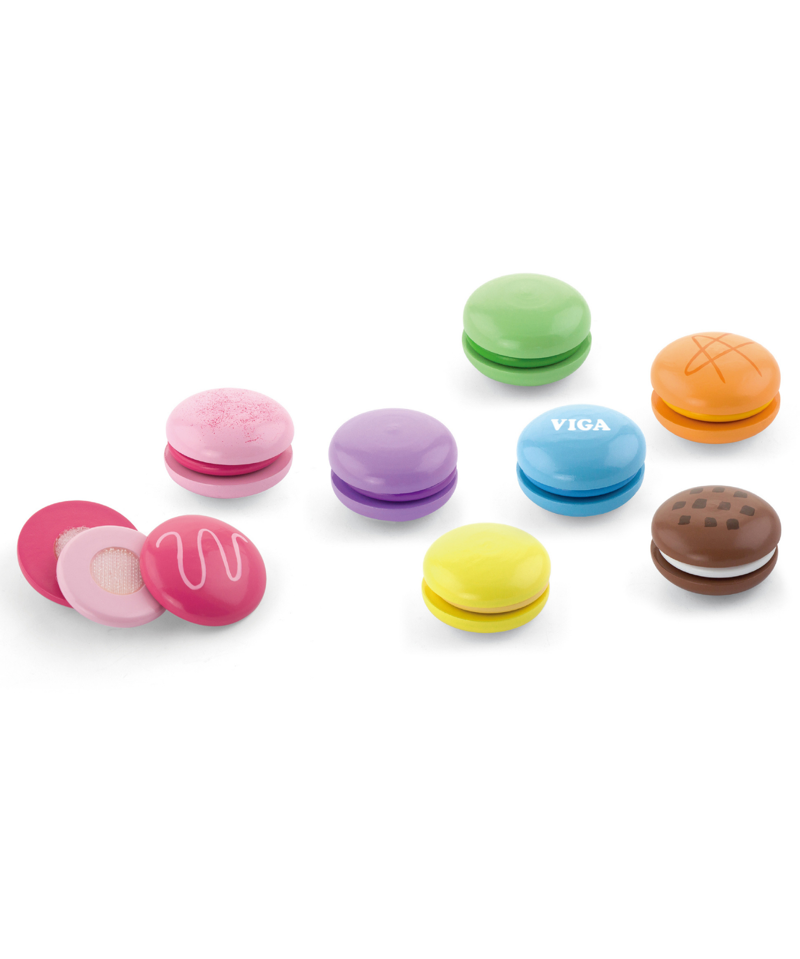 Viga Wooden Rainbow Macaron Cookie Set  Pretend Play Dessert Toy for Toddlers  Velcro-Attached Pieces  Non-Toxic Paint  Ages 18 Months and Up