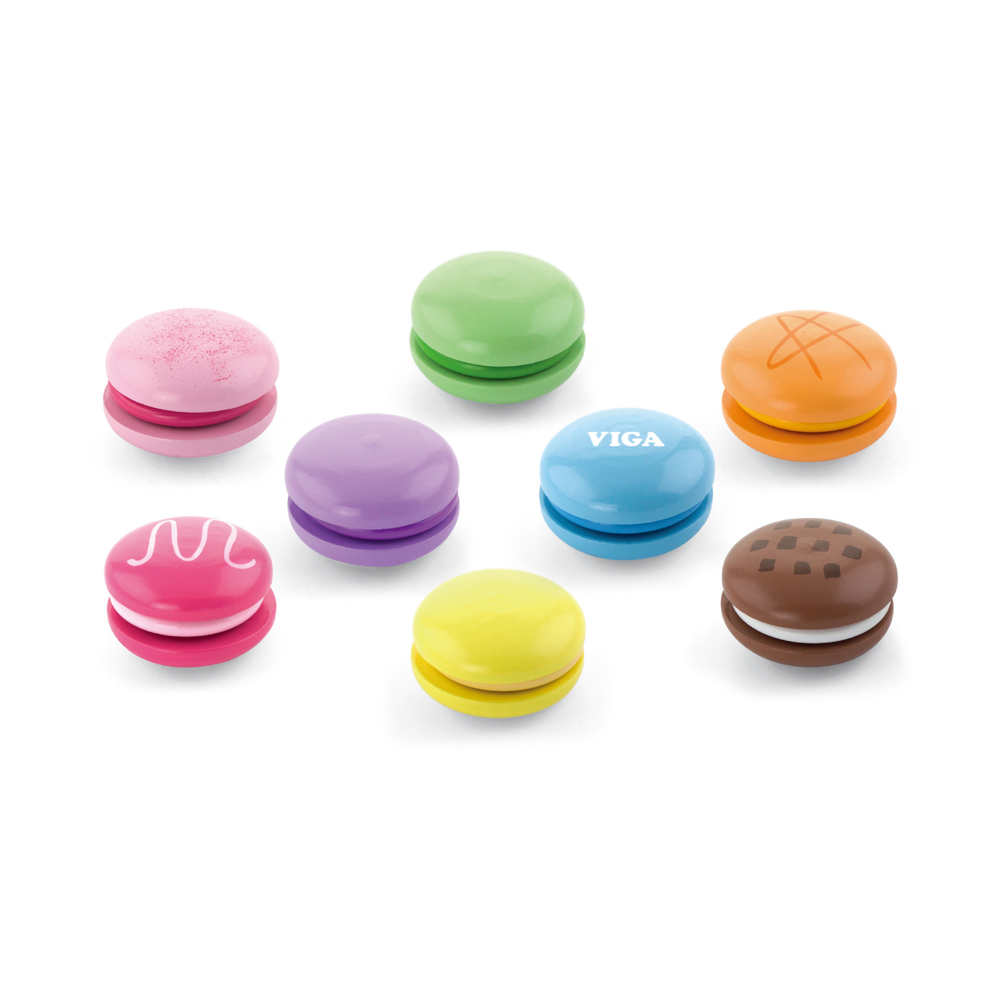 Viga Wooden Rainbow Macaron Cookie Set  Pretend Play Dessert Toy for Toddlers  Velcro-Attached Pieces  Non-Toxic Paint  Ages 18 Months and Up