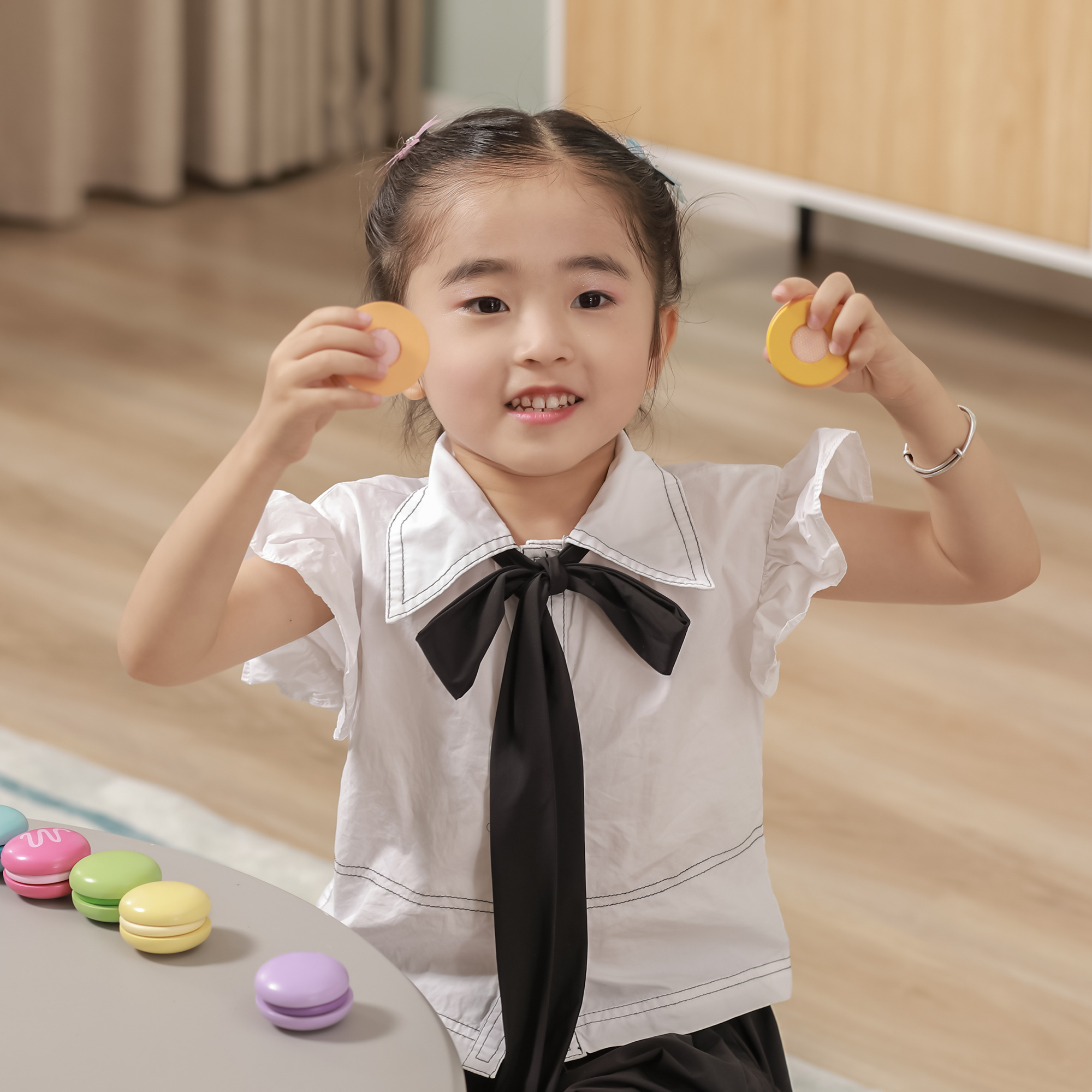 Viga Wooden Rainbow Macaron Cookie Set  Pretend Play Dessert Toy for Toddlers  Velcro-Attached Pieces  Non-Toxic Paint  Ages 18 Months and Up