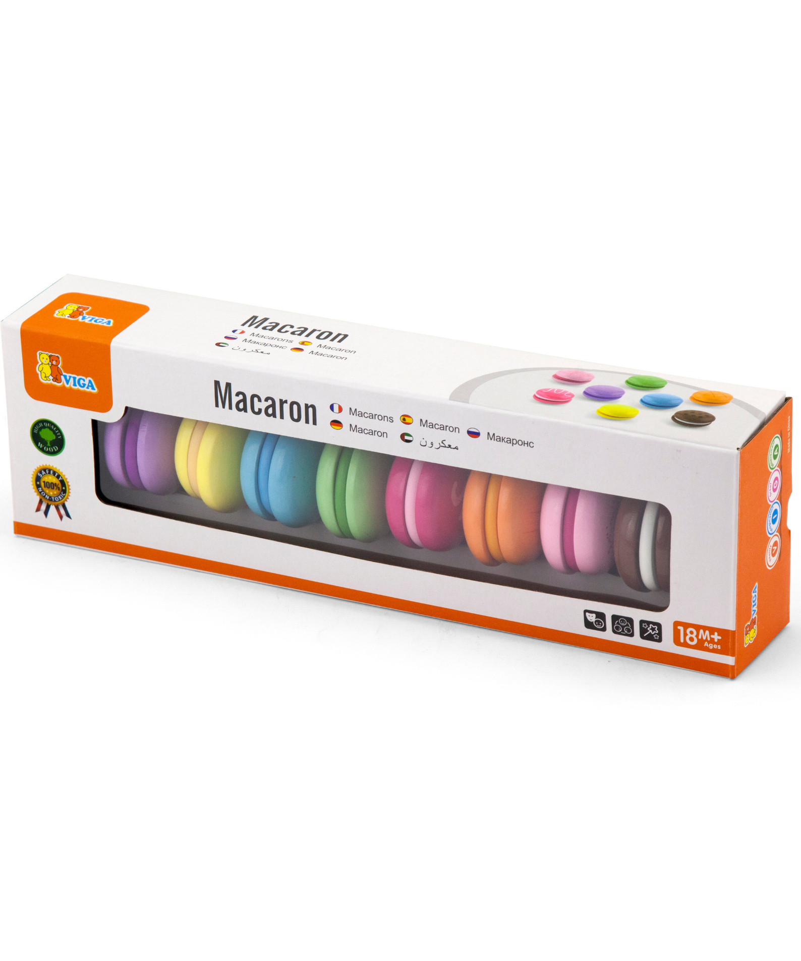 Viga Wooden Rainbow Macaron Cookie Set  Pretend Play Dessert Toy for Toddlers  Velcro-Attached Pieces  Non-Toxic Paint  Ages 18 Months and Up