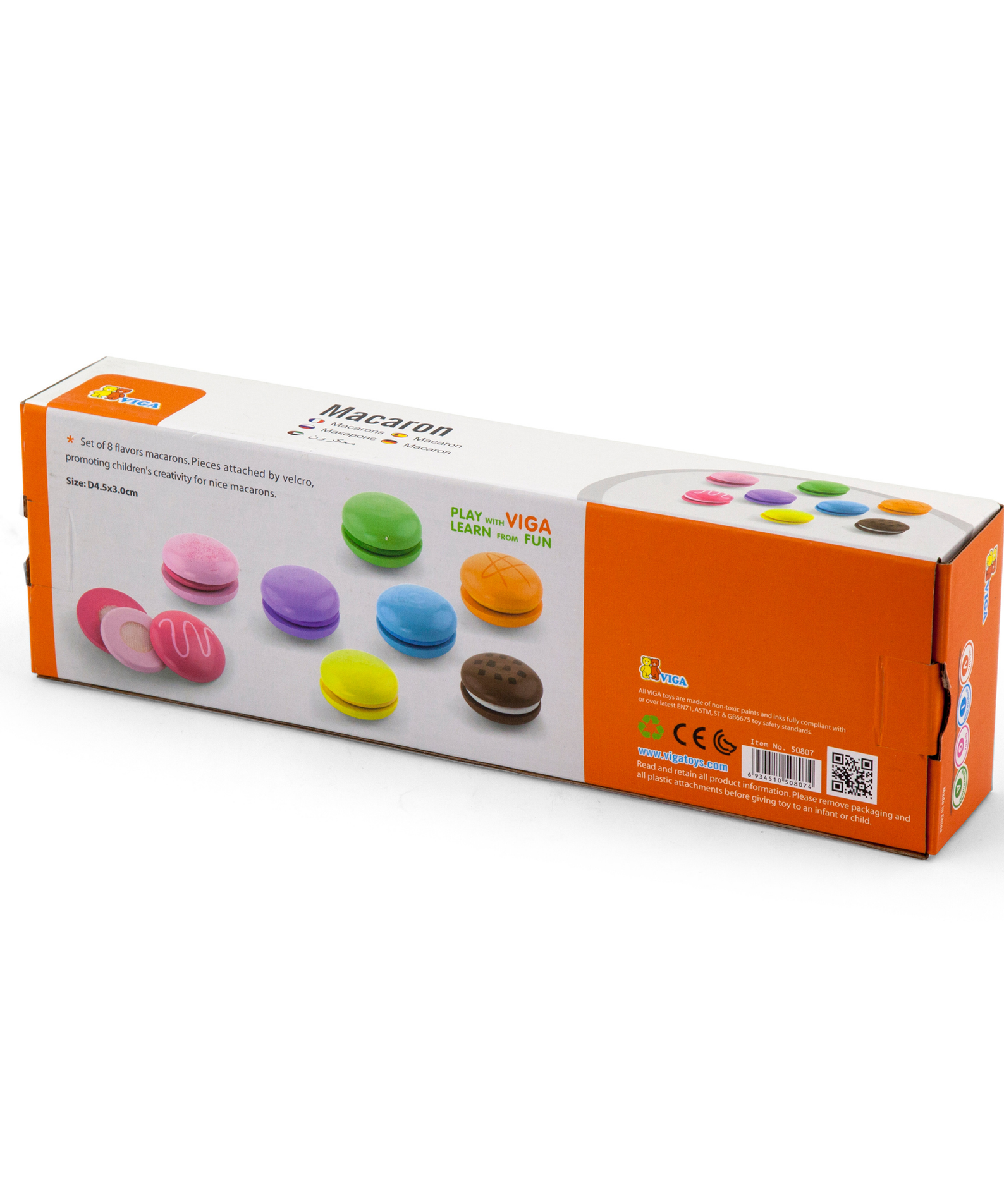 Viga Wooden Rainbow Macaron Cookie Set  Pretend Play Dessert Toy for Toddlers  Velcro-Attached Pieces  Non-Toxic Paint  Ages 18 Months and Up