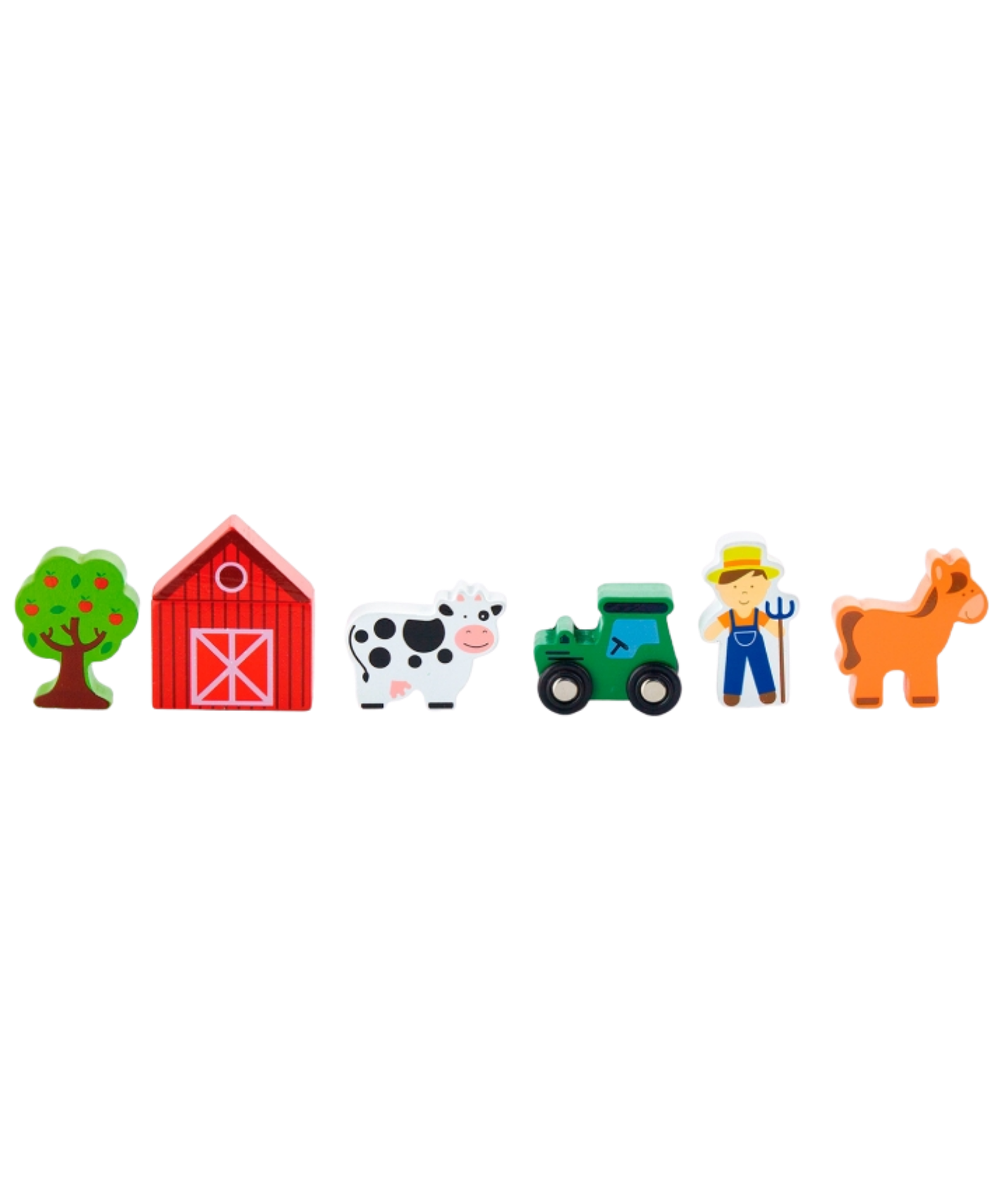 Viga Wooden Farm Train Set Accessory  6-Piece Pretend Play Set with Tractor, Barn, Animals and Farmer  For Ages 3 and Up