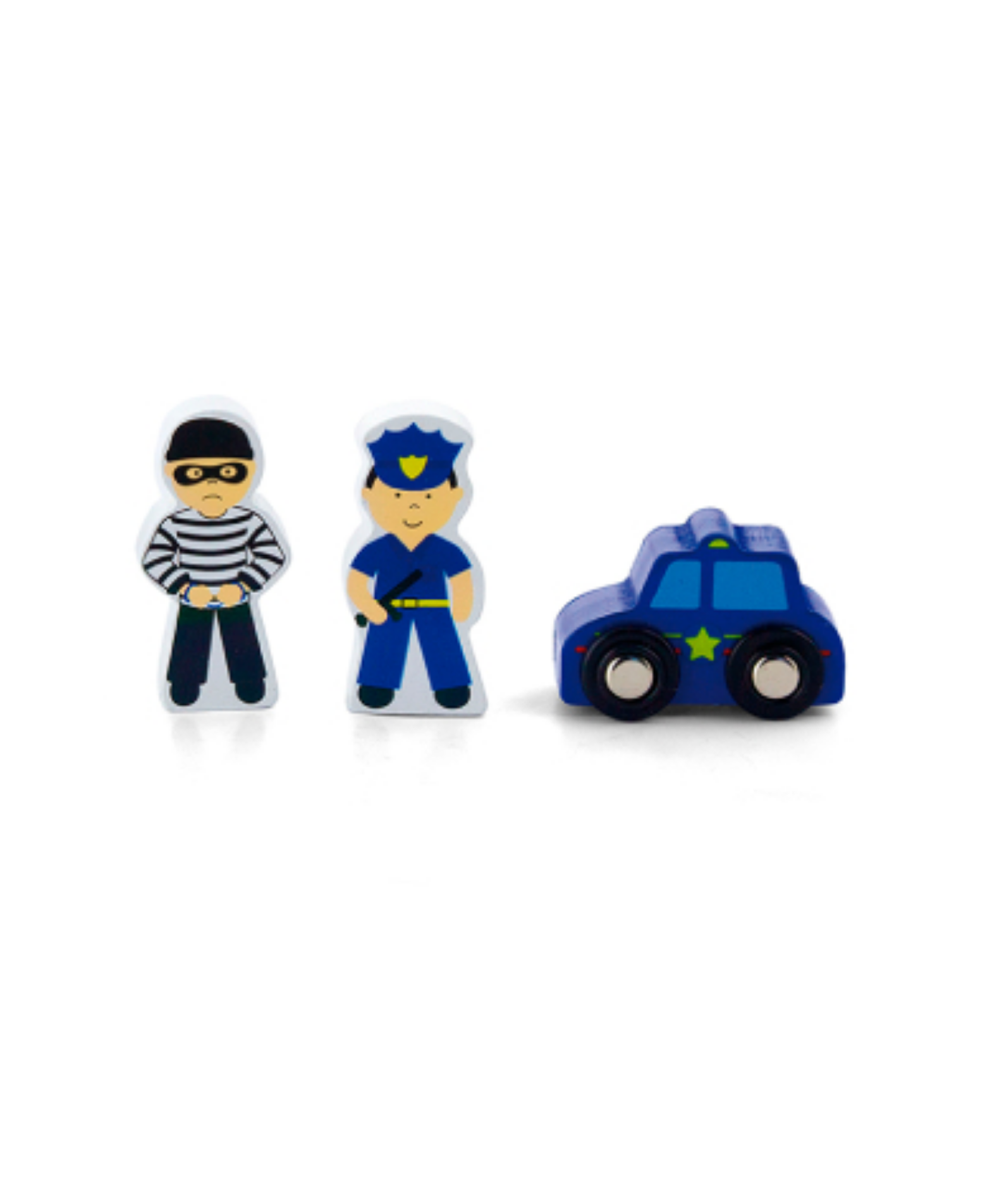 VIGA Wooden Police Station Figure Set  Train Set Accessory with Police Car, Officer, Dog and More  Imaginative Roleplay Toy for Kids Ages 3 and Up