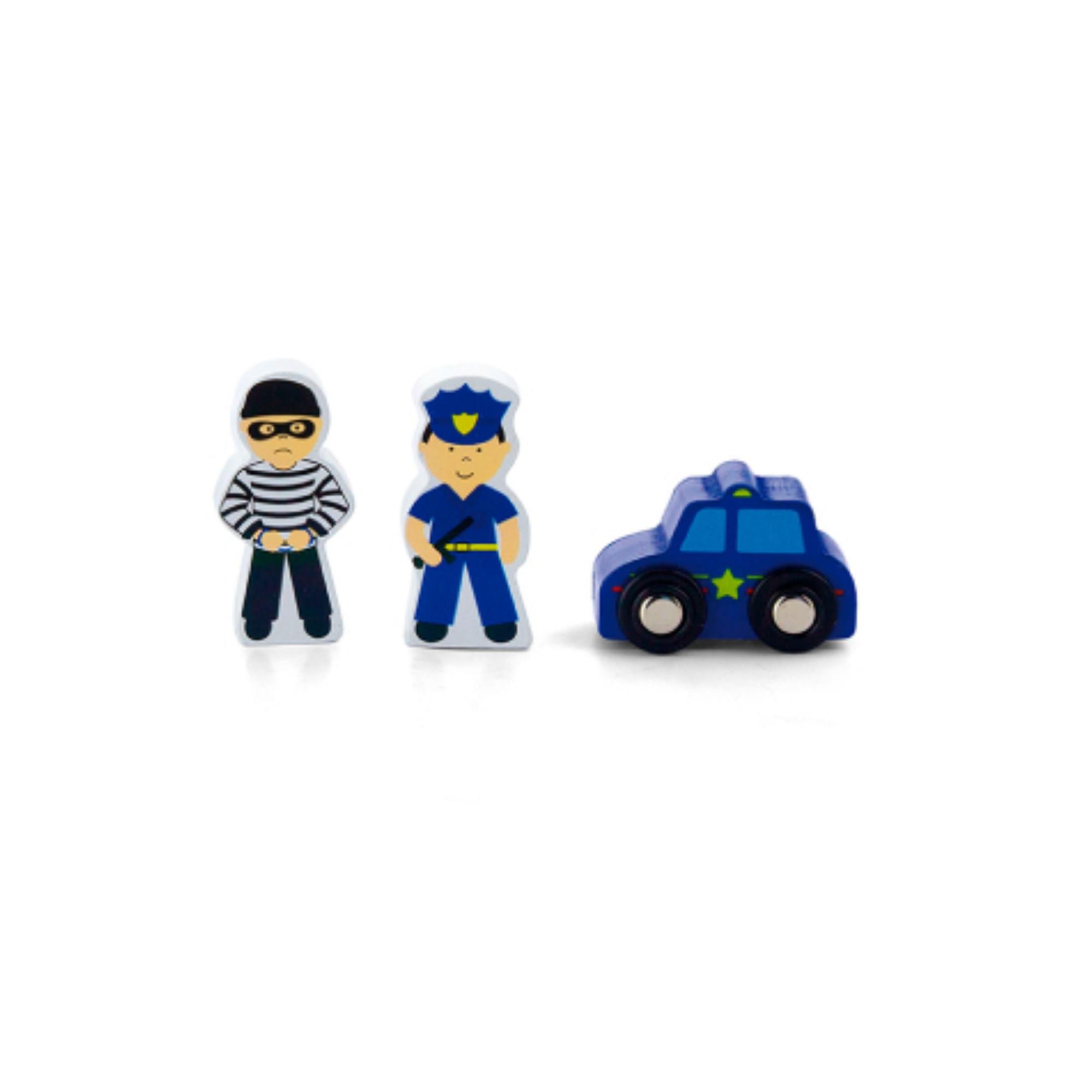 VIGA Wooden Police Station Figure Set  Train Set Accessory with Police Car, Officer, Dog and More  Imaginative Roleplay Toy for Kids Ages 3 and Up