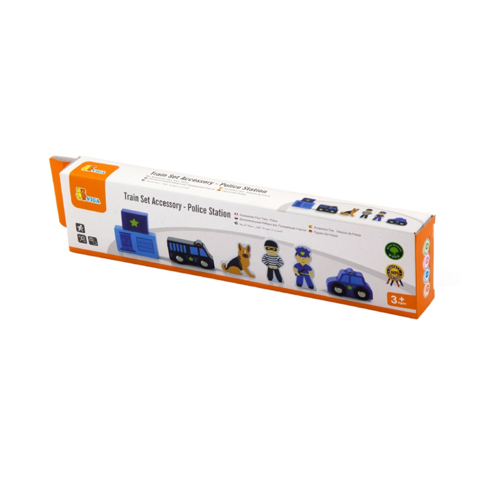 VIGA Wooden Police Station Figure Set  Train Set Accessory with Police Car, Officer, Dog and More  Imaginative Roleplay Toy for Kids Ages 3 and Up