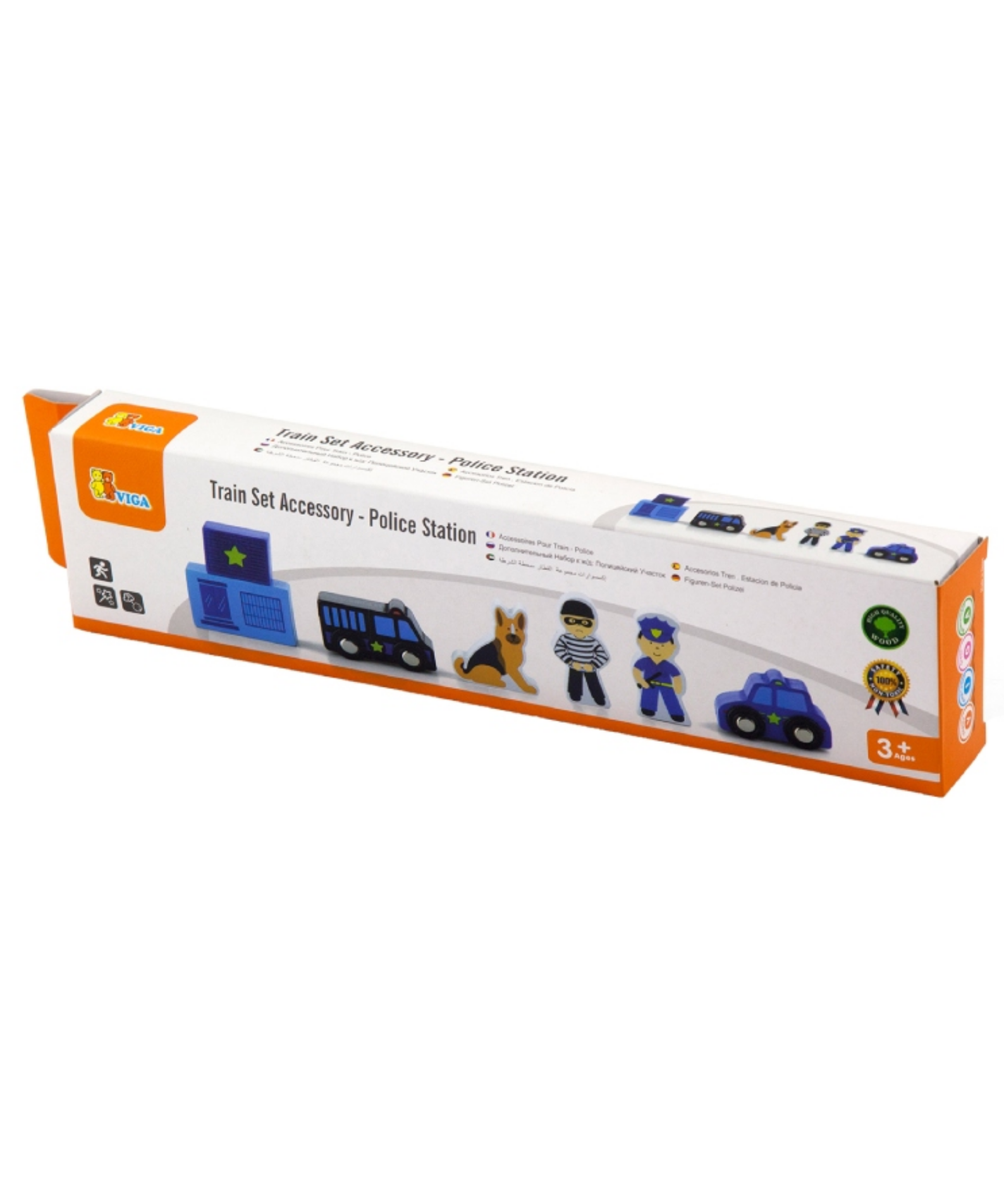 VIGA Wooden Police Station Figure Set  Train Set Accessory with Police Car, Officer, Dog and More  Imaginative Roleplay Toy for Kids Ages 3 and Up