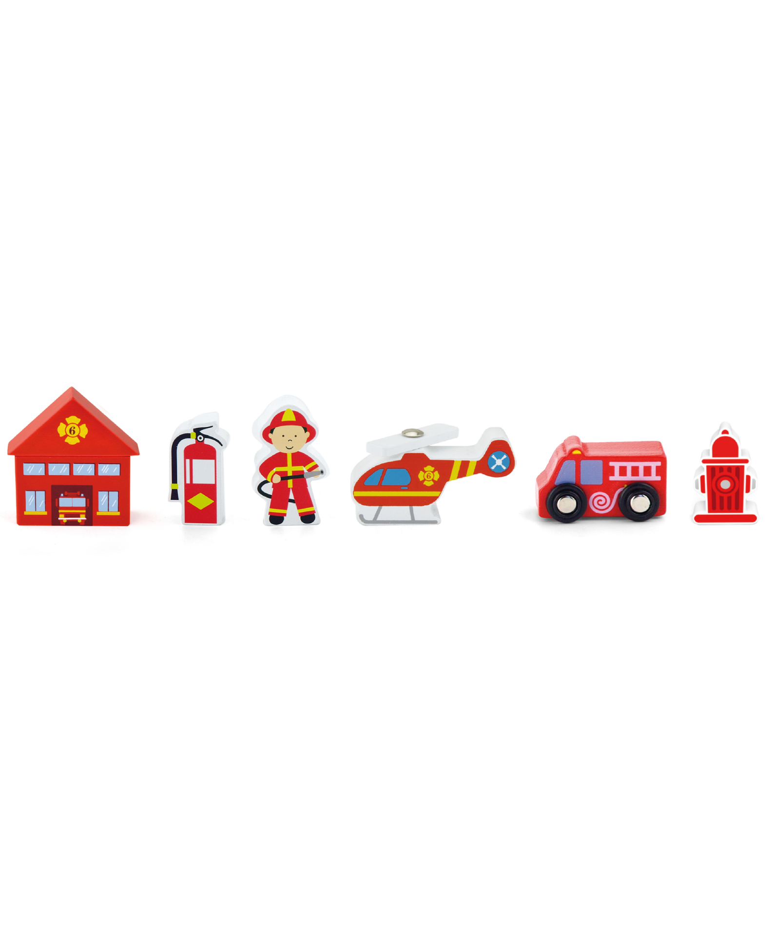 VIGA Wooden Fire Station Figure Set  Train Set Accessory with Firefighter, Helicopter, Fire Truck and More  Imaginative Roleplay Toy for Kids Ages 3 and Up