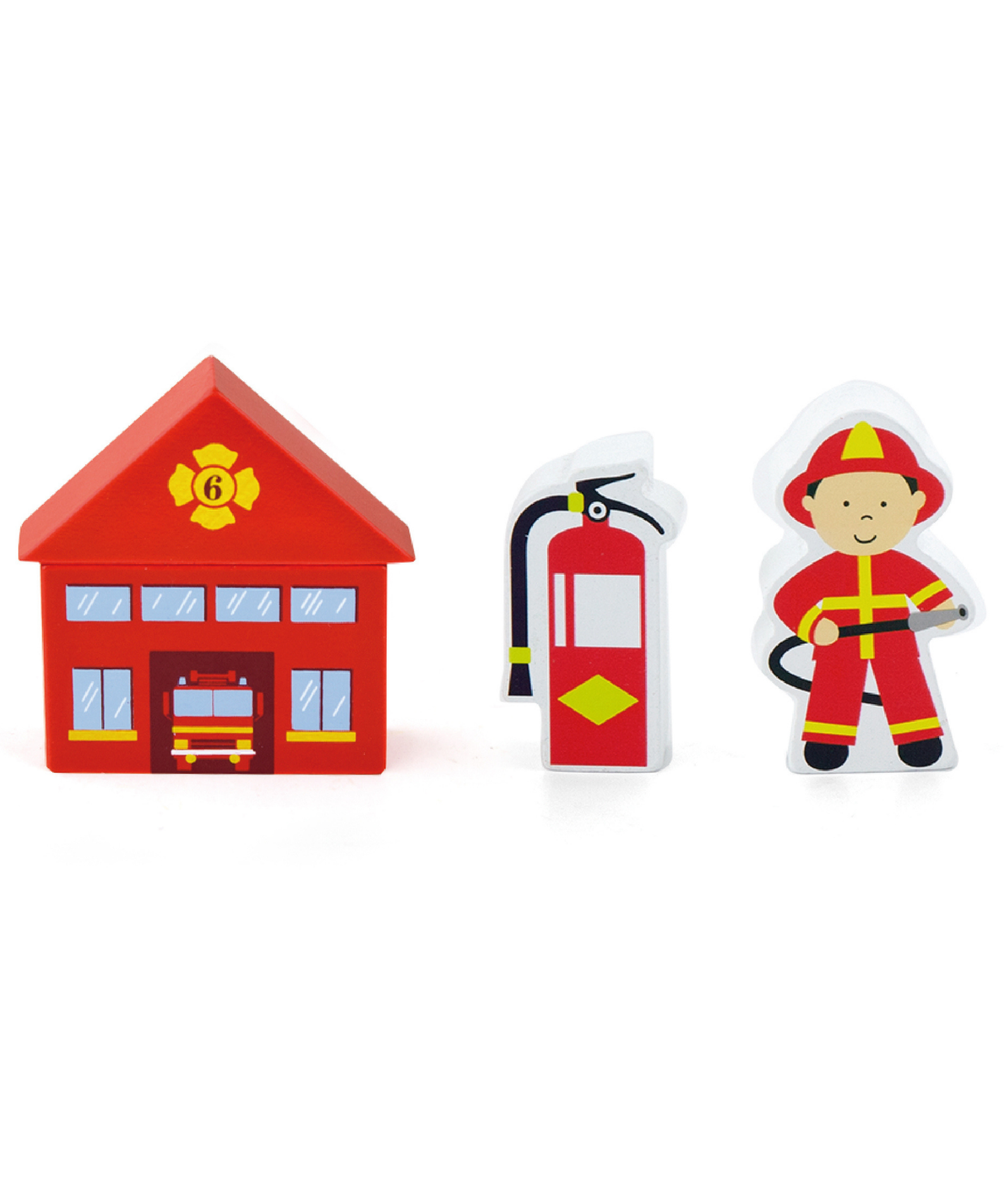 VIGA Wooden Fire Station Figure Set  Train Set Accessory with Firefighter, Helicopter, Fire Truck and More  Imaginative Roleplay Toy for Kids Ages 3 and Up