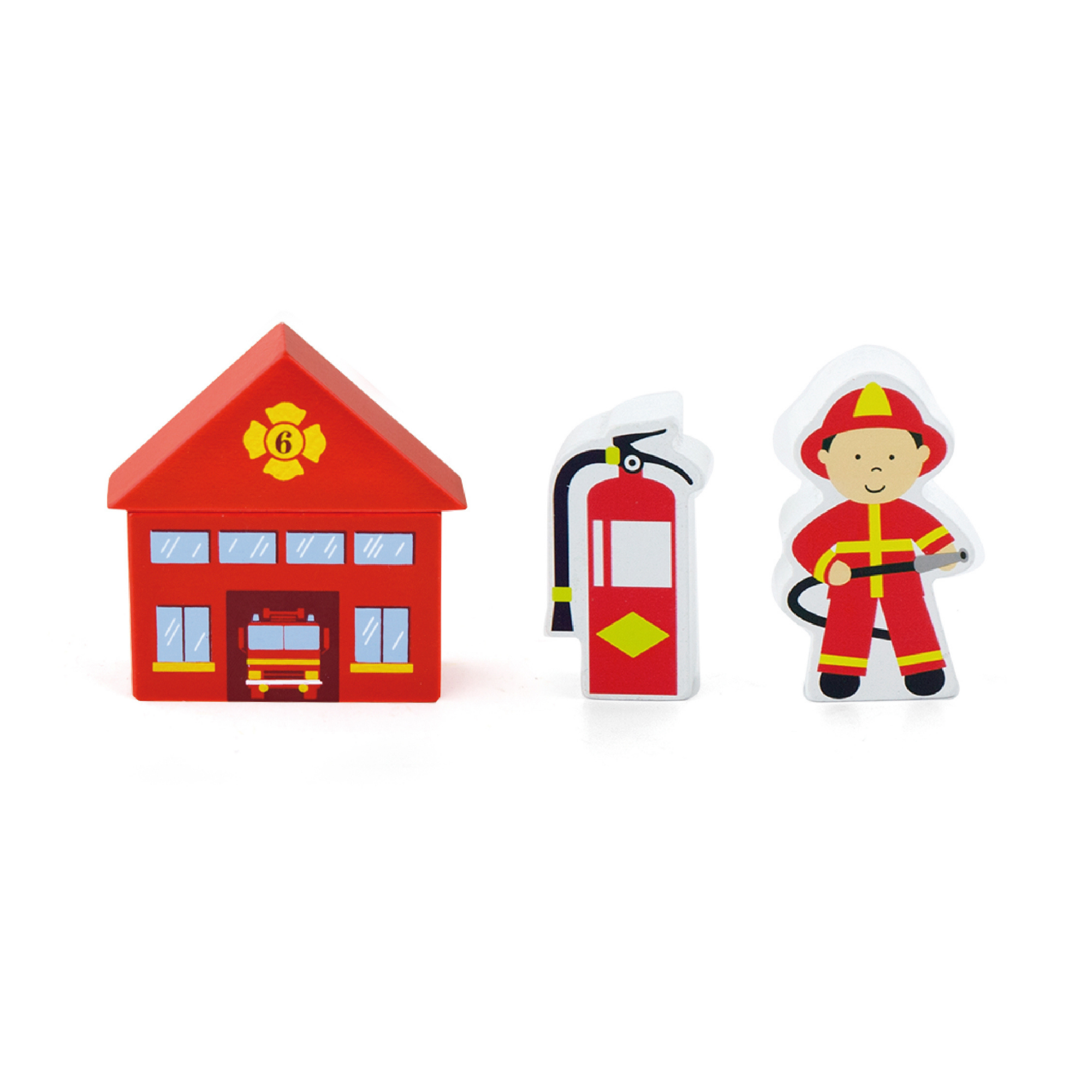 VIGA Wooden Fire Station Figure Set  Train Set Accessory with Firefighter, Helicopter, Fire Truck and More  Imaginative Roleplay Toy for Kids Ages 3 and Up