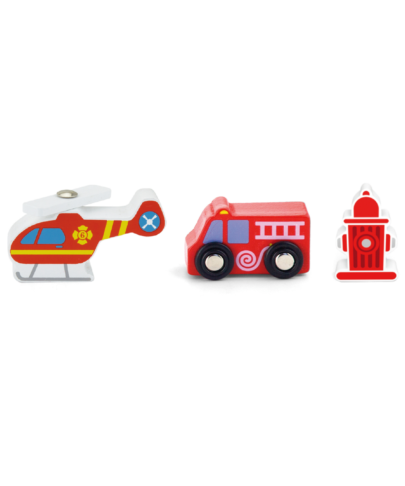 VIGA Wooden Fire Station Figure Set  Train Set Accessory with Firefighter, Helicopter, Fire Truck and More  Imaginative Roleplay Toy for Kids Ages 3 and Up