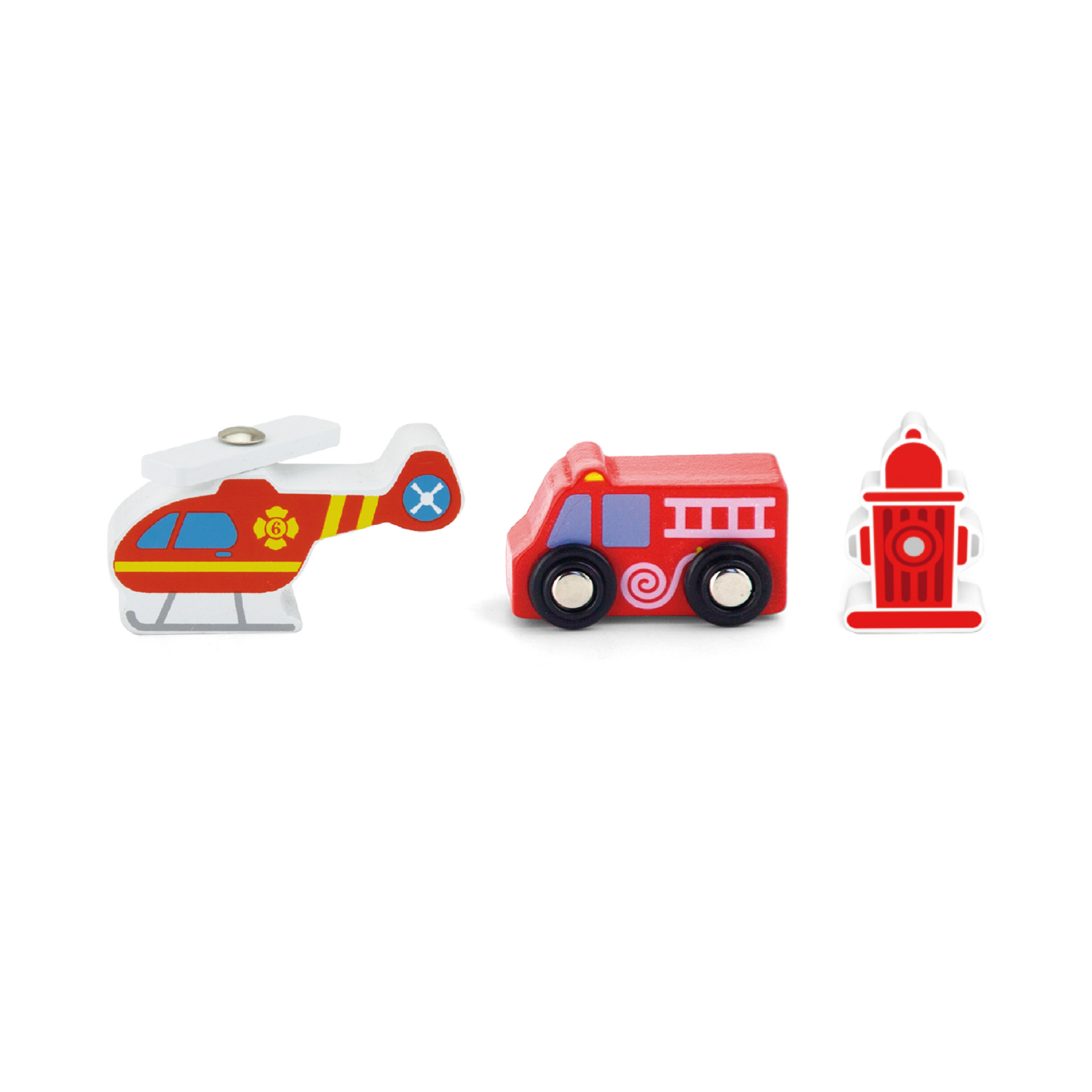 VIGA Wooden Fire Station Figure Set  Train Set Accessory with Firefighter, Helicopter, Fire Truck and More  Imaginative Roleplay Toy for Kids Ages 3 and Up