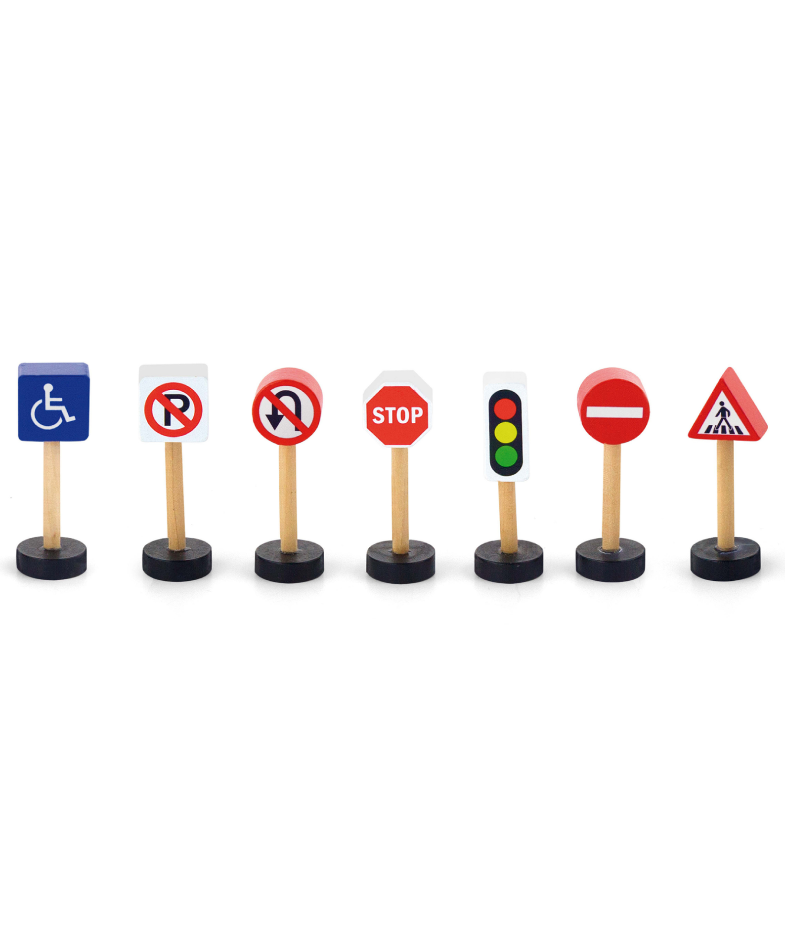 Viga Wooden Traffic Sign Set  7-Piece Train and Road Set Accessory  Pretend Play Educational Toy for Kids  Ages 3 and Up