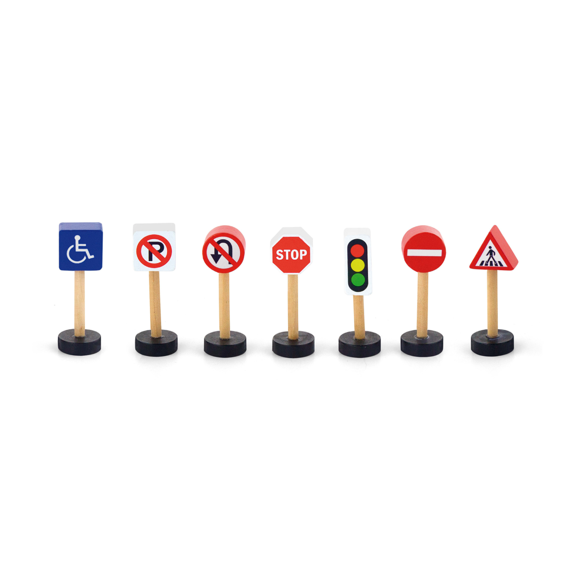 Viga Wooden Traffic Sign Set  7-Piece Train and Road Set Accessory  Pretend Play Educational Toy for Kids  Ages 3 and Up