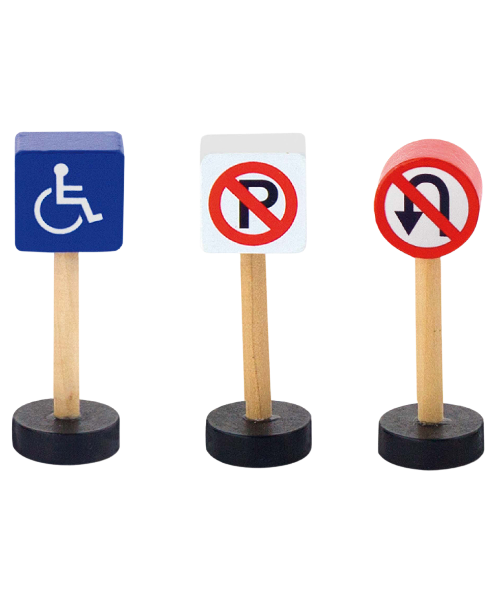 Viga Wooden Traffic Sign Set  7-Piece Train and Road Set Accessory  Pretend Play Educational Toy for Kids  Ages 3 and Up