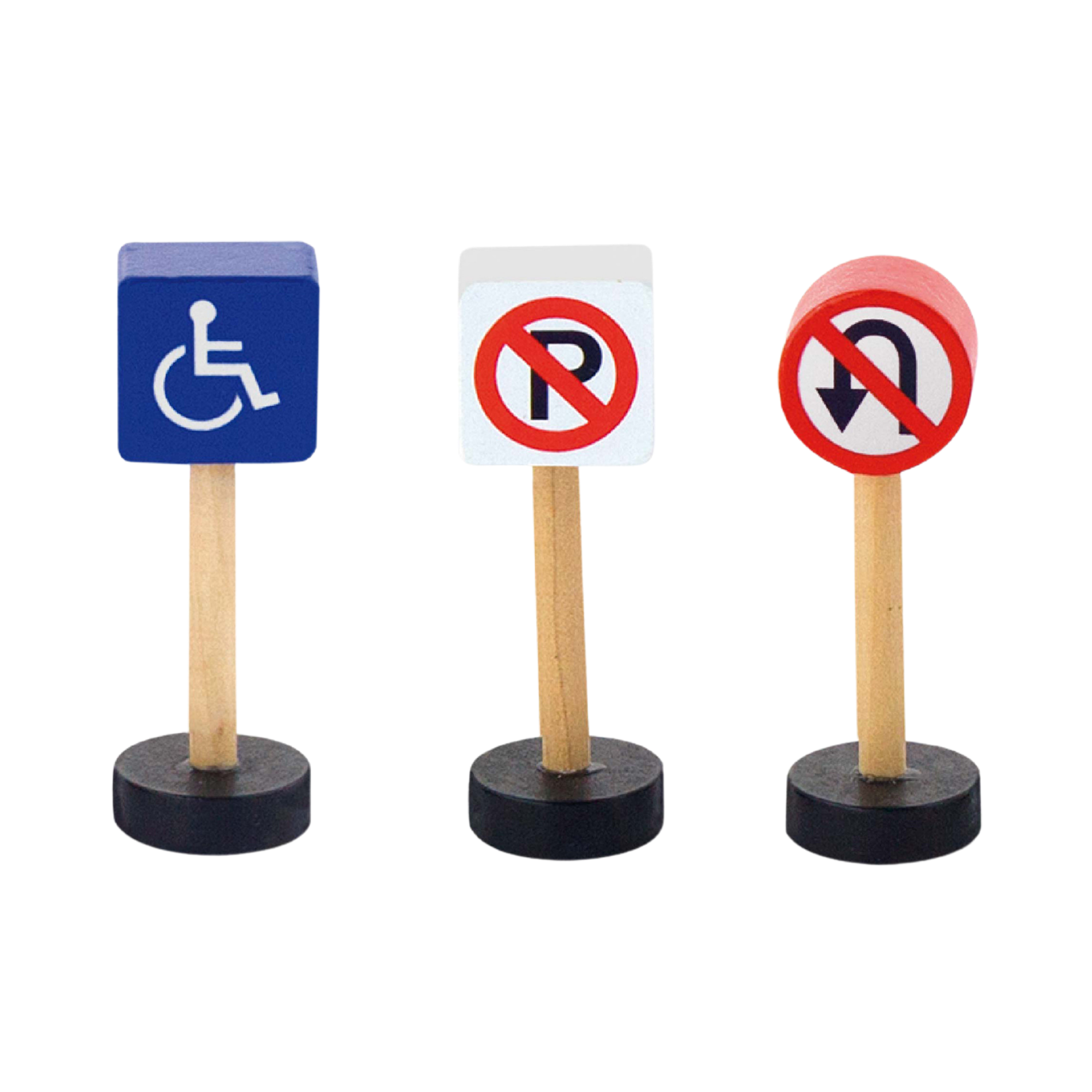 Viga Wooden Traffic Sign Set  7-Piece Train and Road Set Accessory  Pretend Play Educational Toy for Kids  Ages 3 and Up