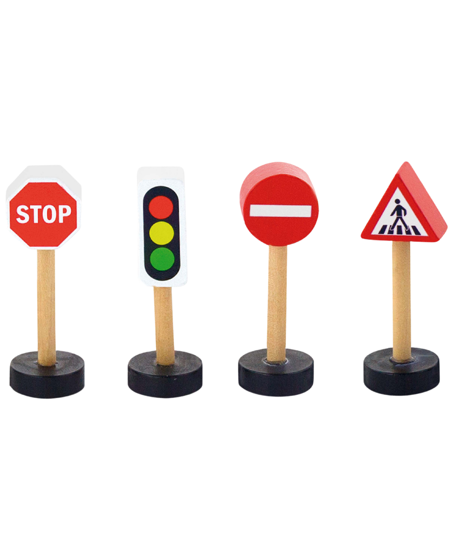 Viga Wooden Traffic Sign Set  7-Piece Train and Road Set Accessory  Pretend Play Educational Toy for Kids  Ages 3 and Up