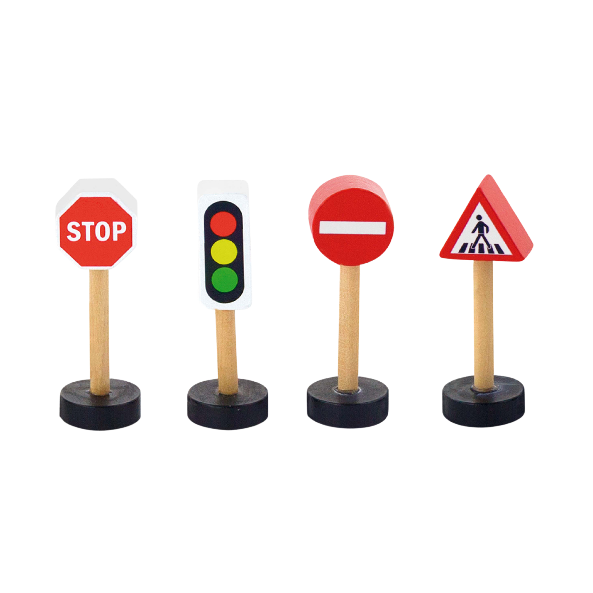 Viga Wooden Traffic Sign Set  7-Piece Train and Road Set Accessory  Pretend Play Educational Toy for Kids  Ages 3 and Up