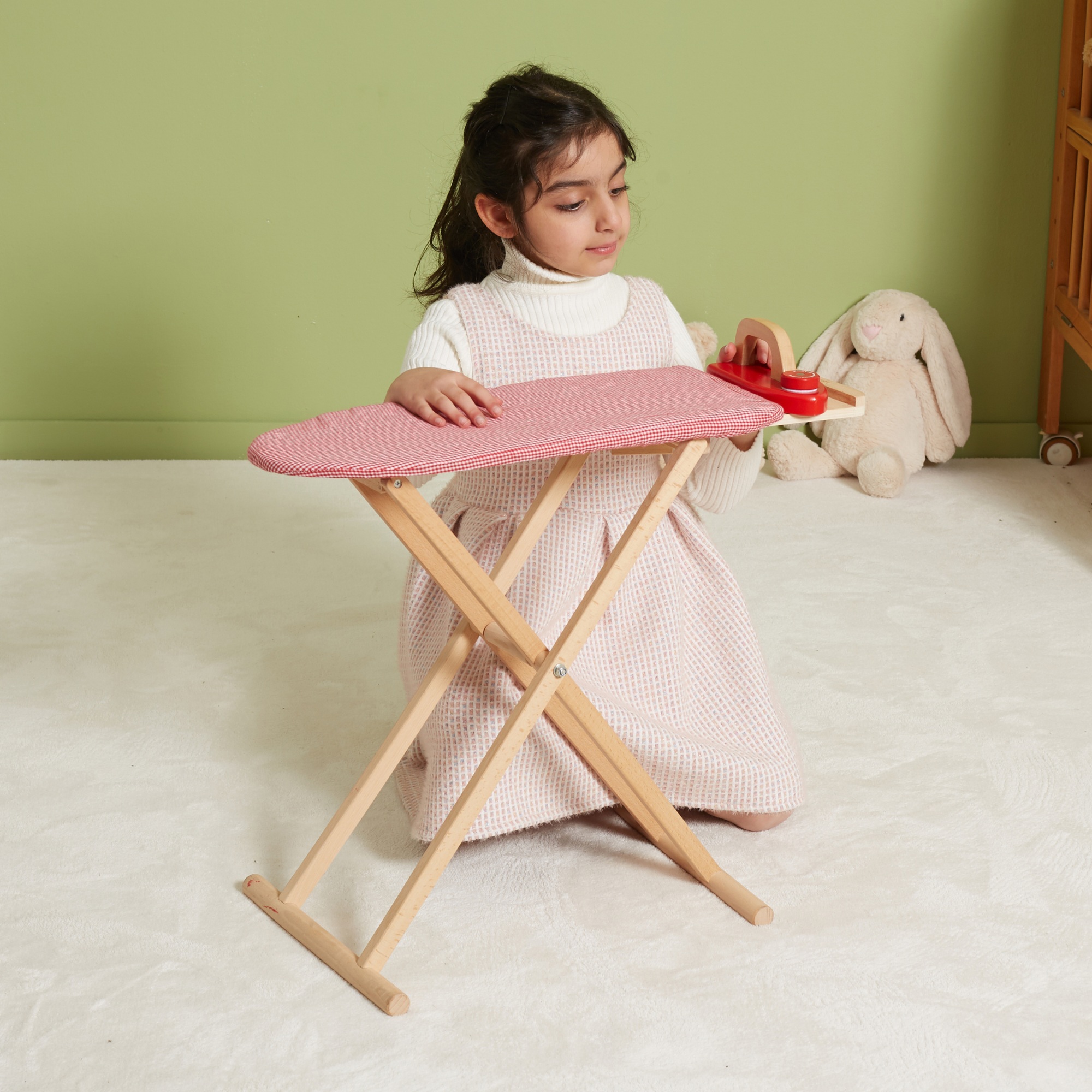Viga Wooden Ironing Board Toy with Iron  Pretend Play Household Set for Kids  Realistic Fabric Cover  Roleplay Toy for Home or Preschool  Ages 3 and Up