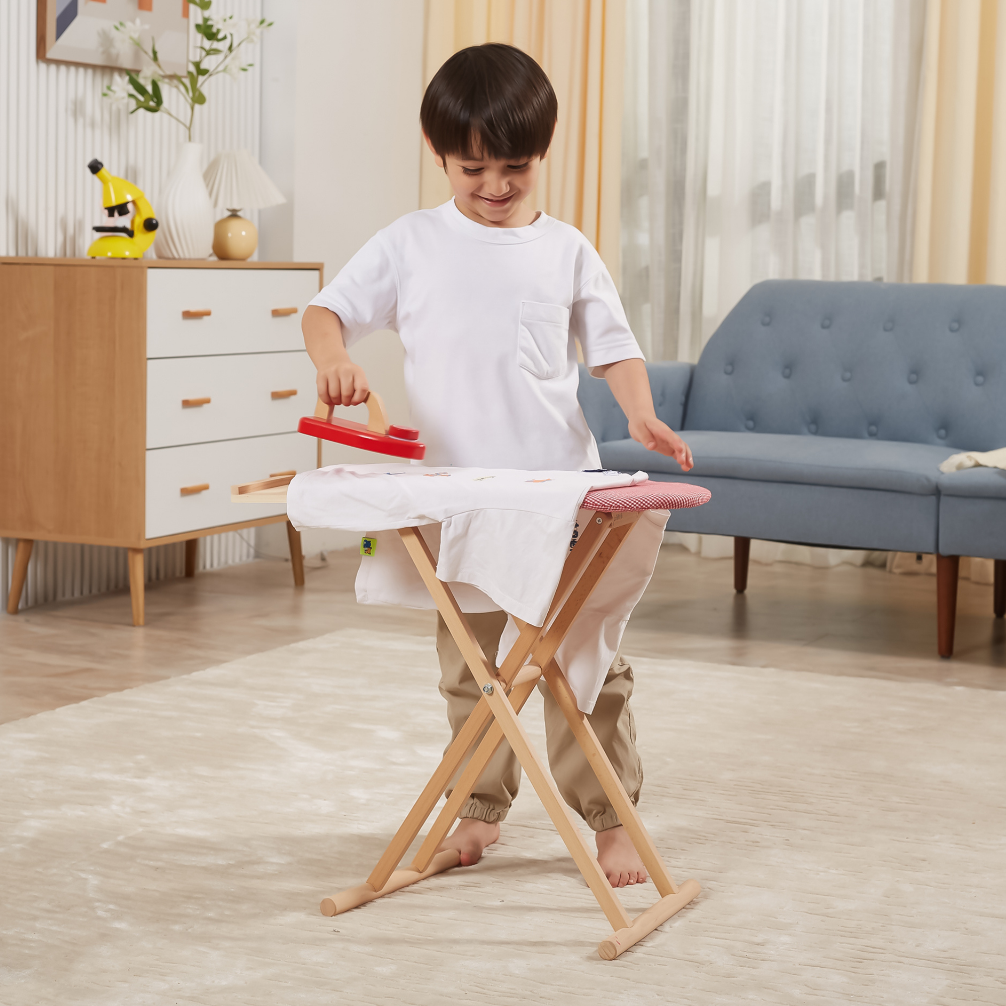 Viga Wooden Ironing Board Toy with Iron  Pretend Play Household Set for Kids  Realistic Fabric Cover  Roleplay Toy for Home or Preschool  Ages 3 and Up