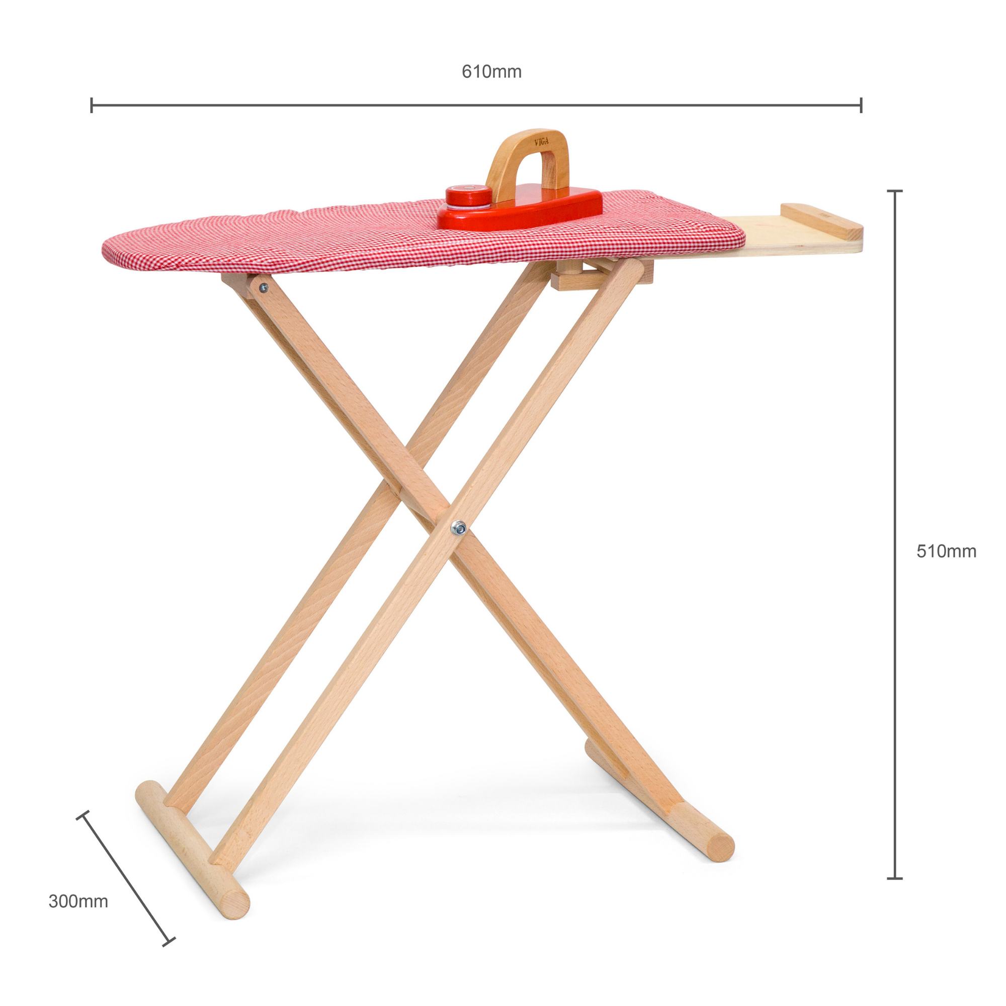 Viga Wooden Ironing Board Toy with Iron  Pretend Play Household Set for Kids  Realistic Fabric Cover  Roleplay Toy for Home or Preschool  Ages 3 and Up