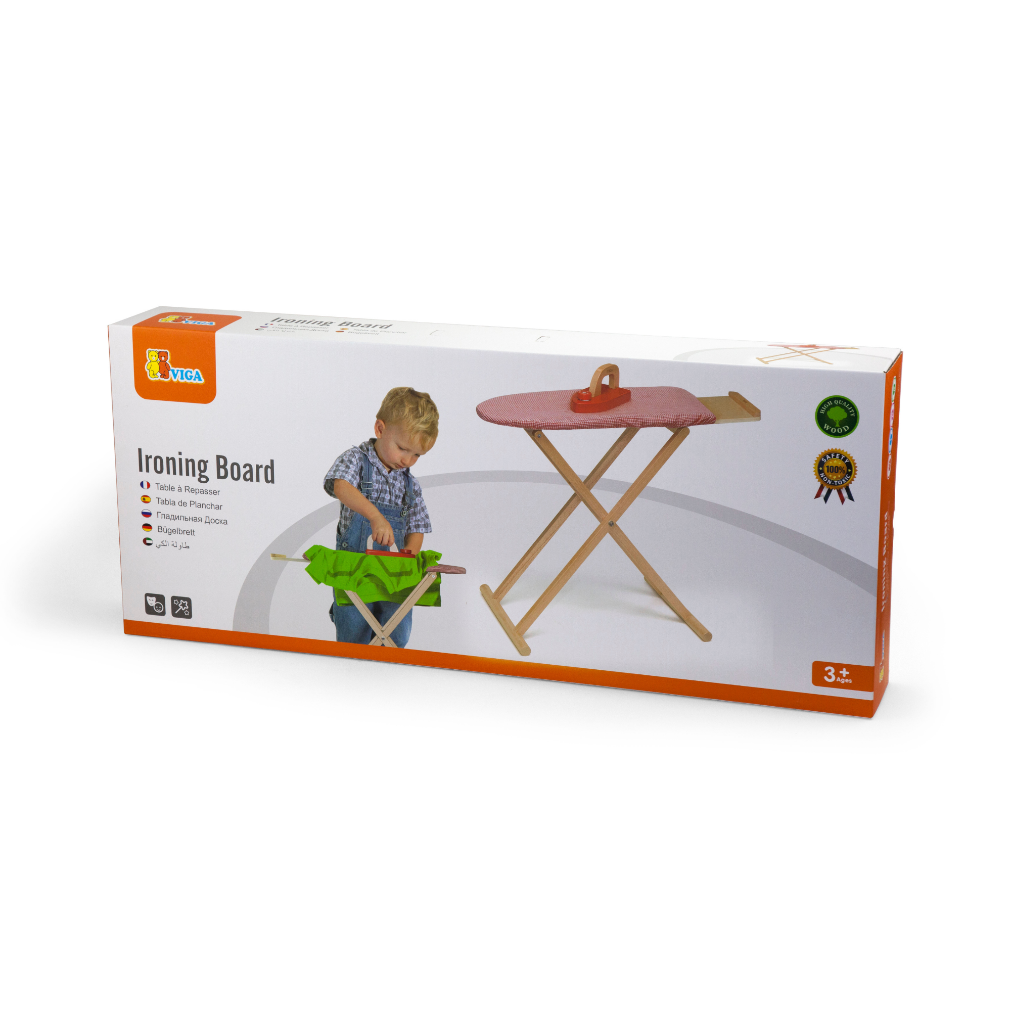 Viga Wooden Ironing Board Toy with Iron  Pretend Play Household Set for Kids  Realistic Fabric Cover  Roleplay Toy for Home or Preschool  Ages 3 and Up