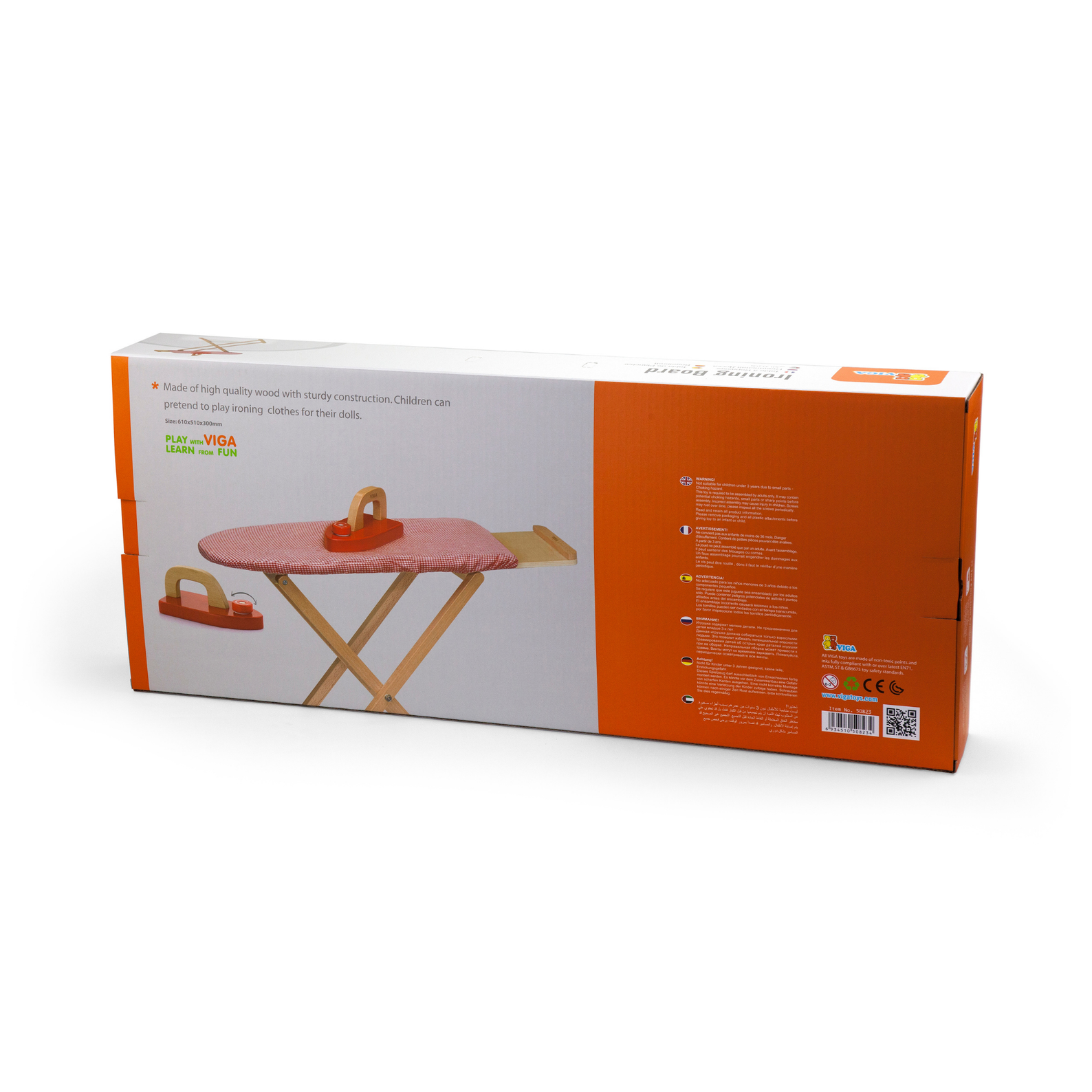 Viga Wooden Ironing Board Toy with Iron  Pretend Play Household Set for Kids  Realistic Fabric Cover  Roleplay Toy for Home or Preschool  Ages 3 and Up