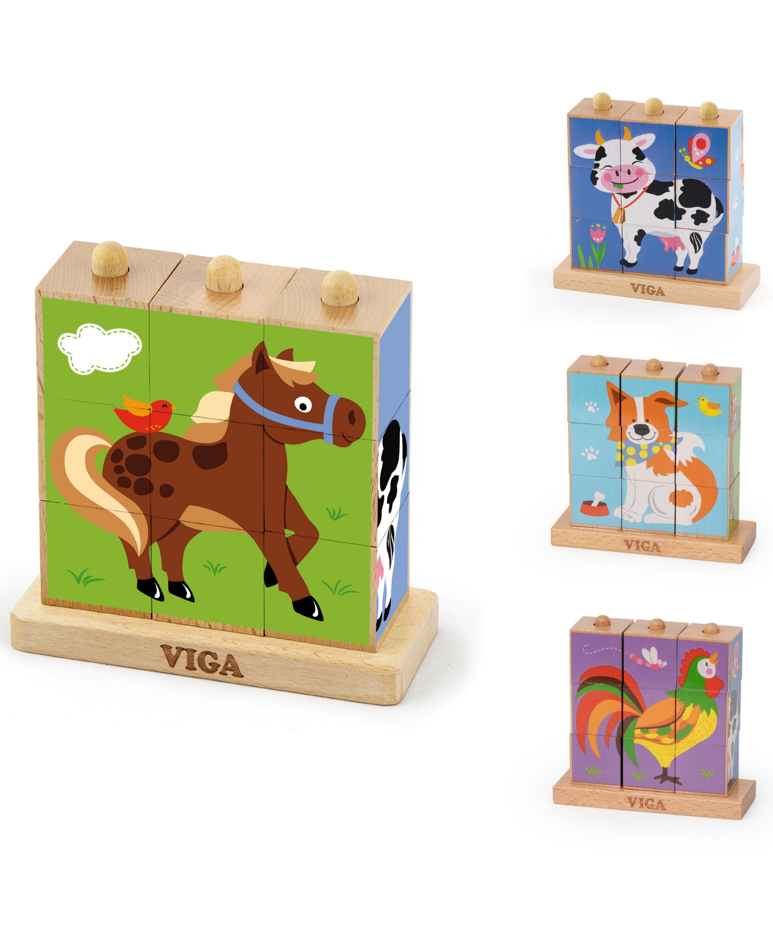 Viga Farm Animals, 9 Piece Cube Puzzle, Montessori Wooden Toy, Develops Sensory, Cognitive & Fine Motor Skills, Non-Toxic & Eco-friendly Kids Educational Toy, Suitable for Boys and Girls Aged 2Y+