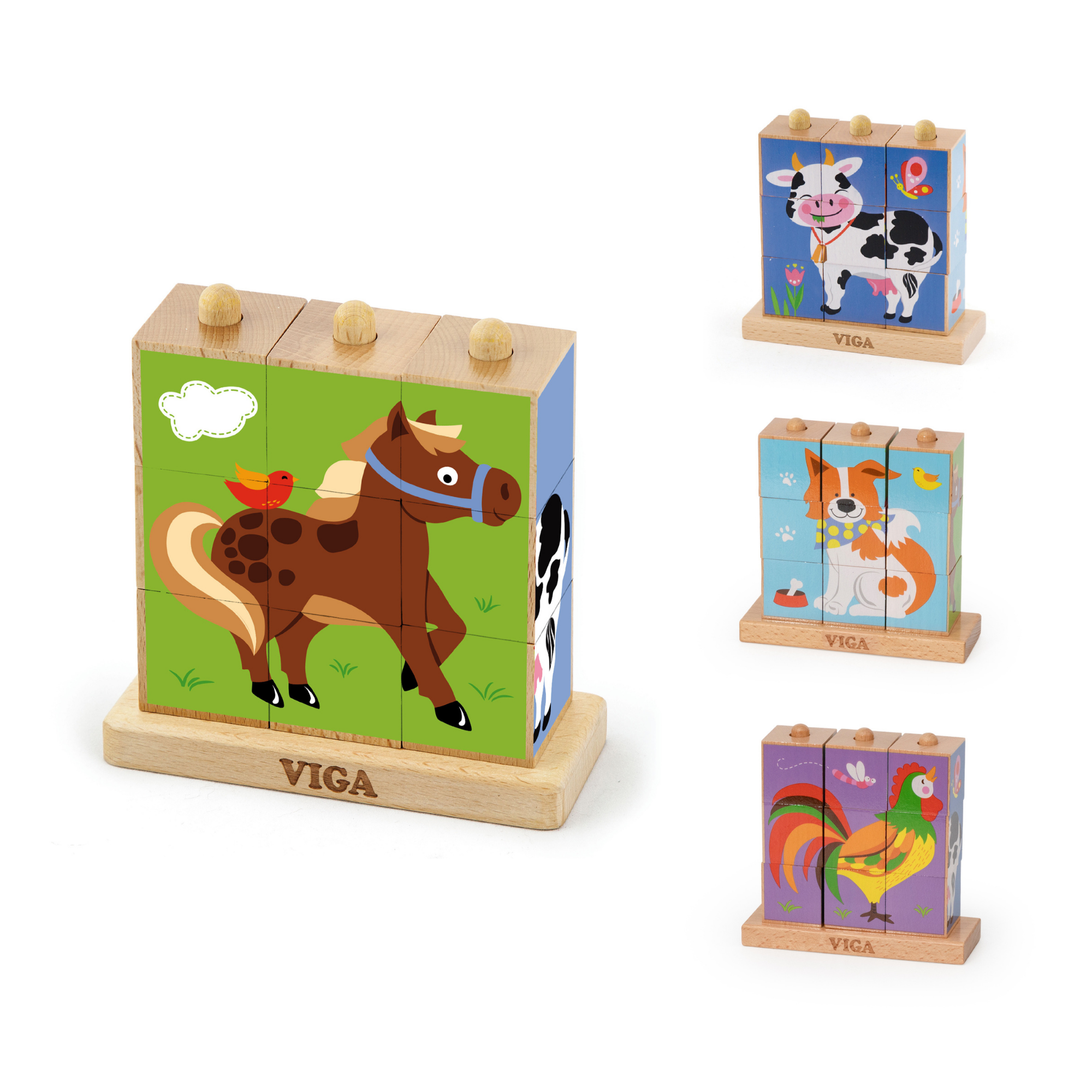 Viga Farm Animals, 9 Piece Cube Puzzle, Montessori Wooden Toy, Develops Sensory, Cognitive & Fine Motor Skills, Non-Toxic & Eco-friendly Kids Educational Toy, Suitable for Boys and Girls Aged 2Y+