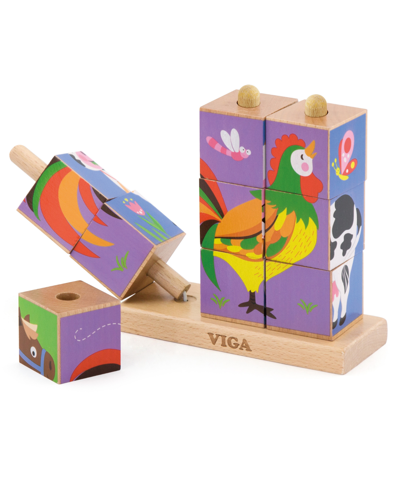 Viga Farm Animals, 9 Piece Cube Puzzle, Montessori Wooden Toy, Develops Sensory, Cognitive & Fine Motor Skills, Non-Toxic & Eco-friendly Kids Educational Toy, Suitable for Boys and Girls Aged 2Y+