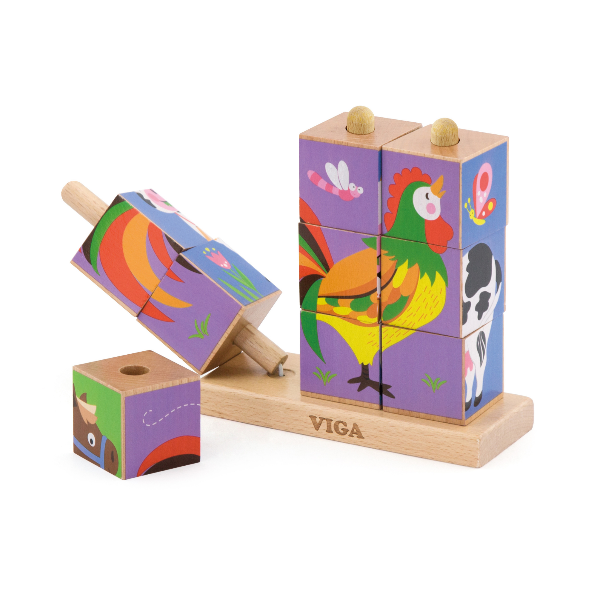 Viga Farm Animals, 9 Piece Cube Puzzle, Montessori Wooden Toy, Develops Sensory, Cognitive & Fine Motor Skills, Non-Toxic & Eco-friendly Kids Educational Toy, Suitable for Boys and Girls Aged 2Y+