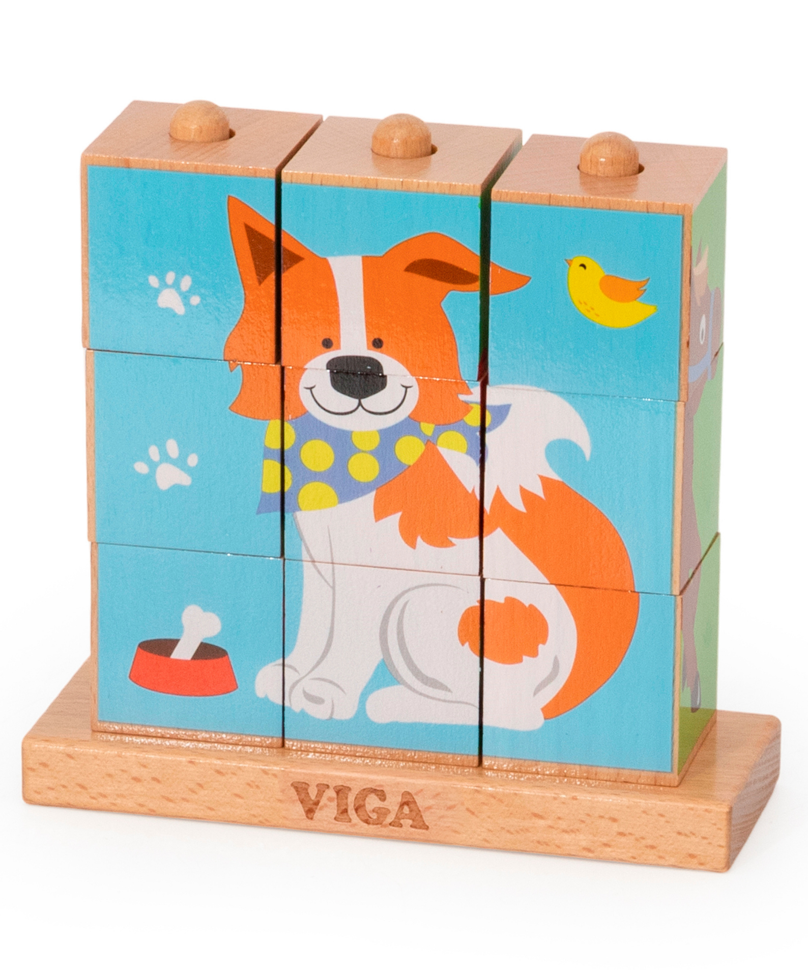 Viga Farm Animals, 9 Piece Cube Puzzle, Montessori Wooden Toy, Develops Sensory, Cognitive & Fine Motor Skills, Non-Toxic & Eco-friendly Kids Educational Toy, Suitable for Boys and Girls Aged 2Y+