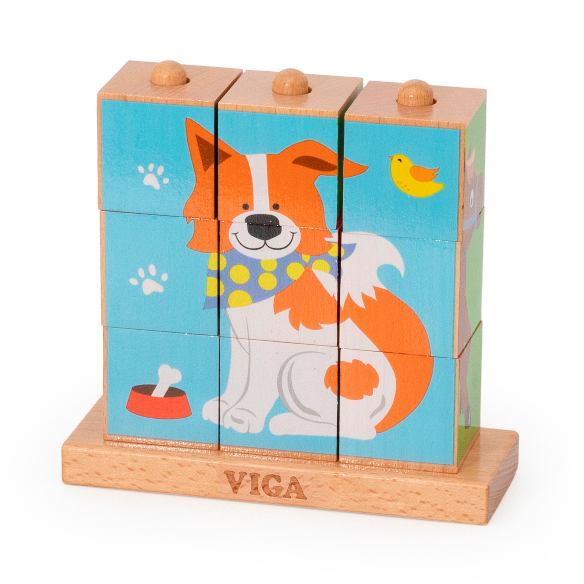 Viga Farm Animals, 9 Piece Cube Puzzle, Montessori Wooden Toy, Develops Sensory, Cognitive & Fine Motor Skills, Non-Toxic & Eco-friendly Kids Educational Toy, Suitable for Boys and Girls Aged 2Y+