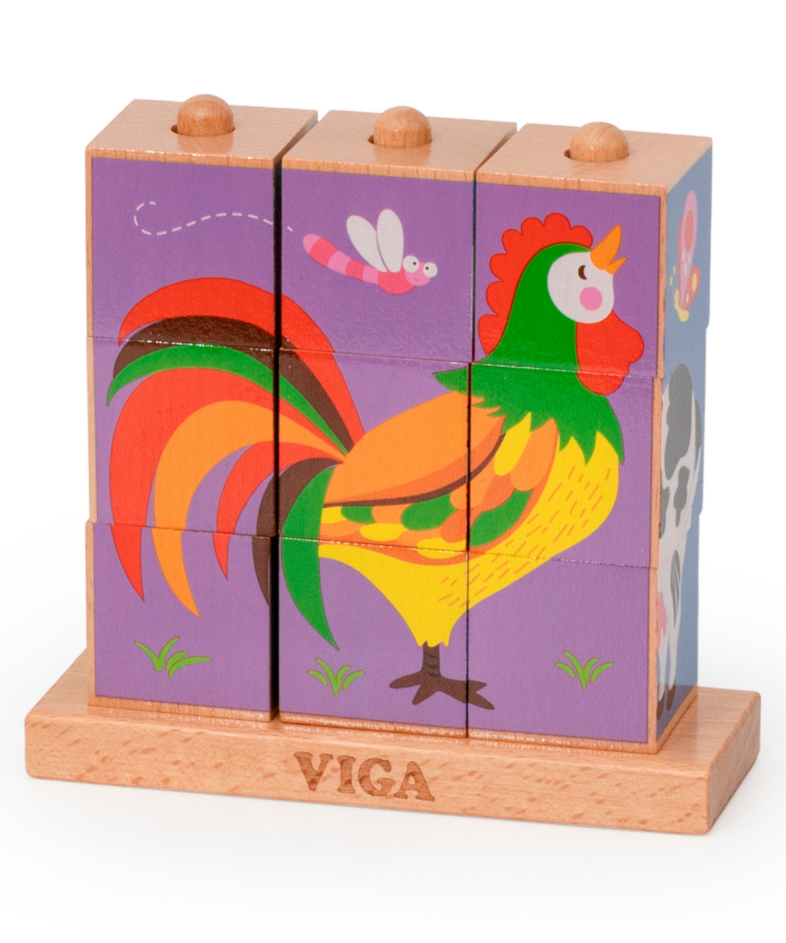 Viga Farm Animals, 9 Piece Cube Puzzle, Montessori Wooden Toy, Develops Sensory, Cognitive & Fine Motor Skills, Non-Toxic & Eco-friendly Kids Educational Toy, Suitable for Boys and Girls Aged 2Y+