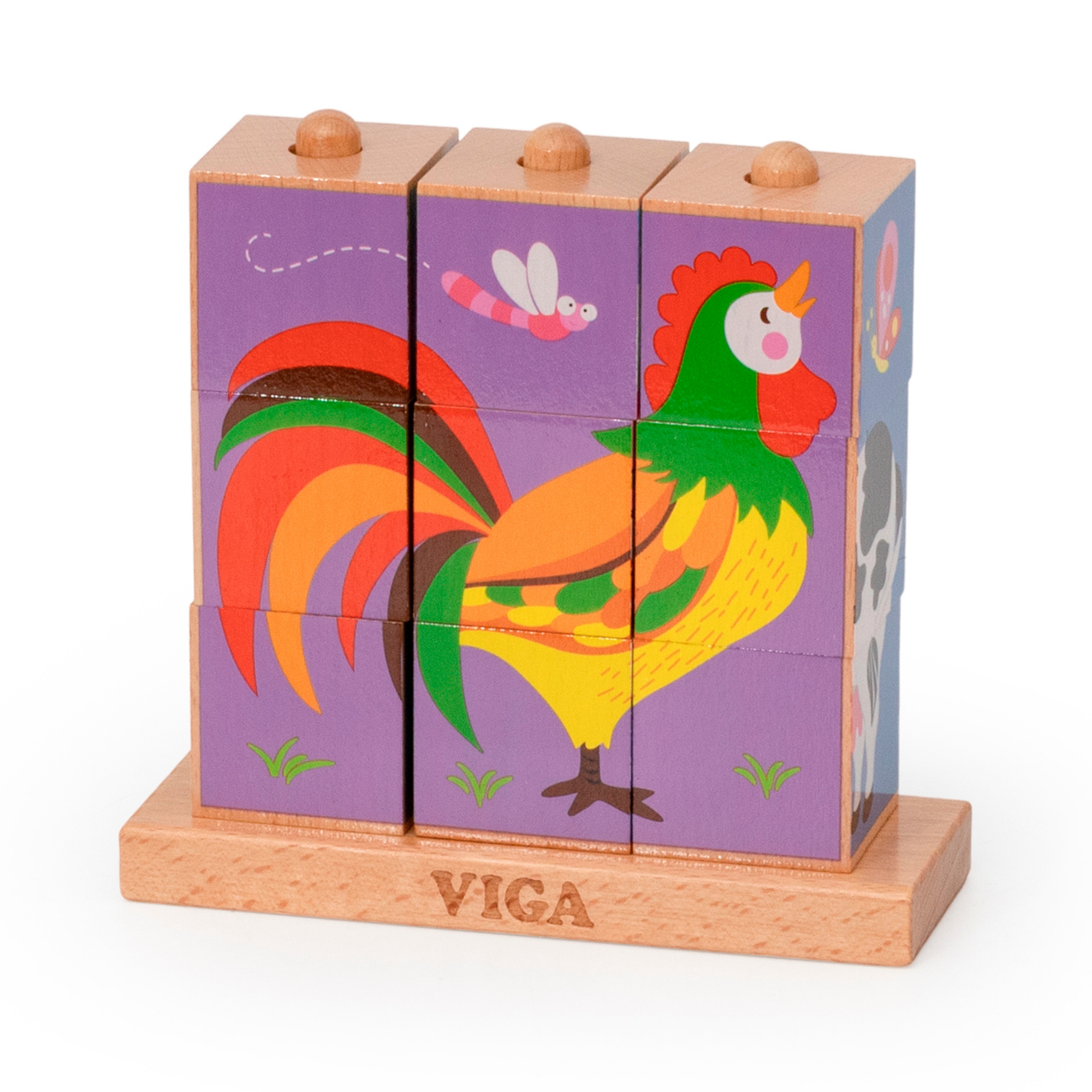 Viga Farm Animals, 9 Piece Cube Puzzle, Montessori Wooden Toy, Develops Sensory, Cognitive & Fine Motor Skills, Non-Toxic & Eco-friendly Kids Educational Toy, Suitable for Boys and Girls Aged 2Y+