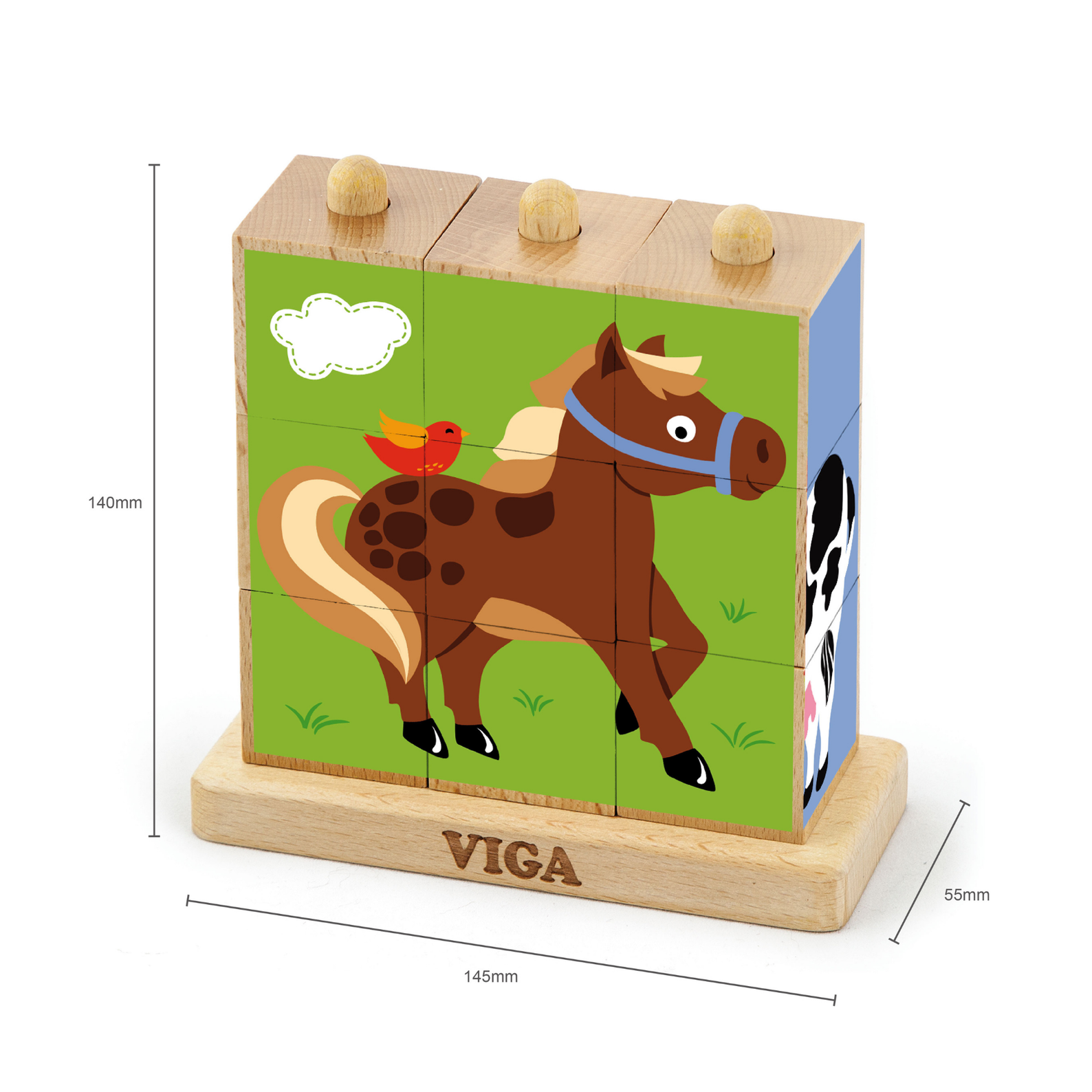 Viga Farm Animals, 9 Piece Cube Puzzle, Montessori Wooden Toy, Develops Sensory, Cognitive & Fine Motor Skills, Non-Toxic & Eco-friendly Kids Educational Toy, Suitable for Boys and Girls Aged 2Y+