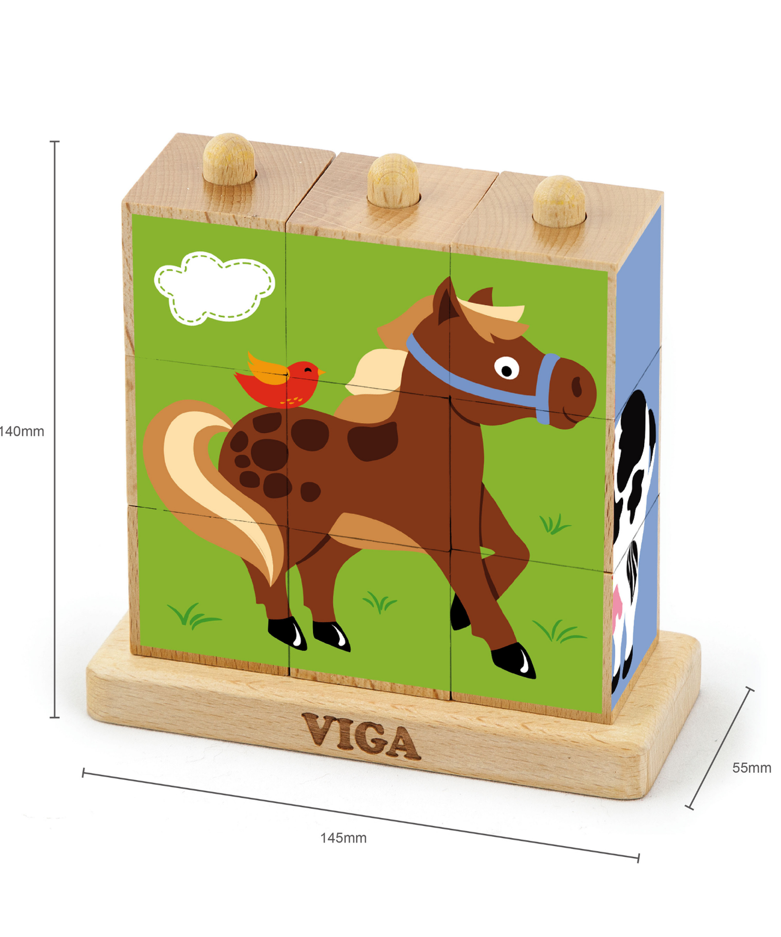 Viga Farm Animals, 9 Piece Cube Puzzle, Montessori Wooden Toy, Develops Sensory, Cognitive & Fine Motor Skills, Non-Toxic & Eco-friendly Kids Educational Toy, Suitable for Boys and Girls Aged 2Y+